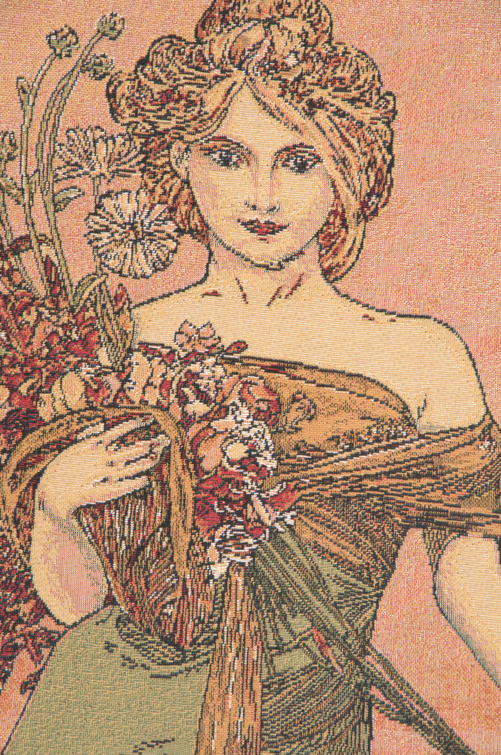 Alphonse Mucha Spring Tapestry Wall Hanging 39 x 18 in Art Nouveau Seasonal Woman Floral Jacquard Woven Wall Art