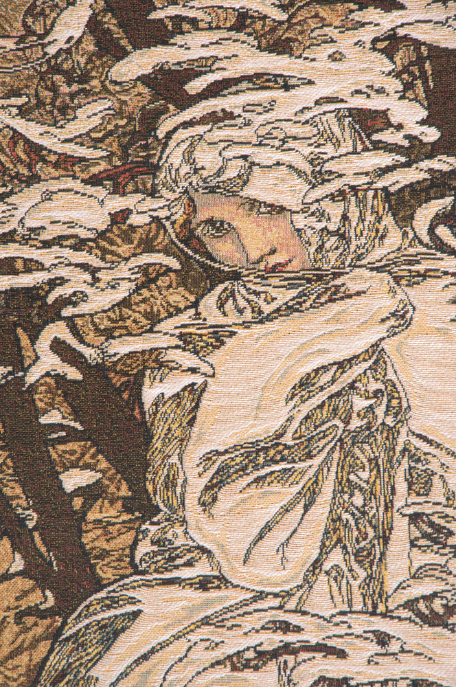 Alphonse Mucha Winter Tapestry Wall Hanging 39 x 18 in Art Nouveau Seasonal Woman Jacquard Woven Wall Art Home Decor