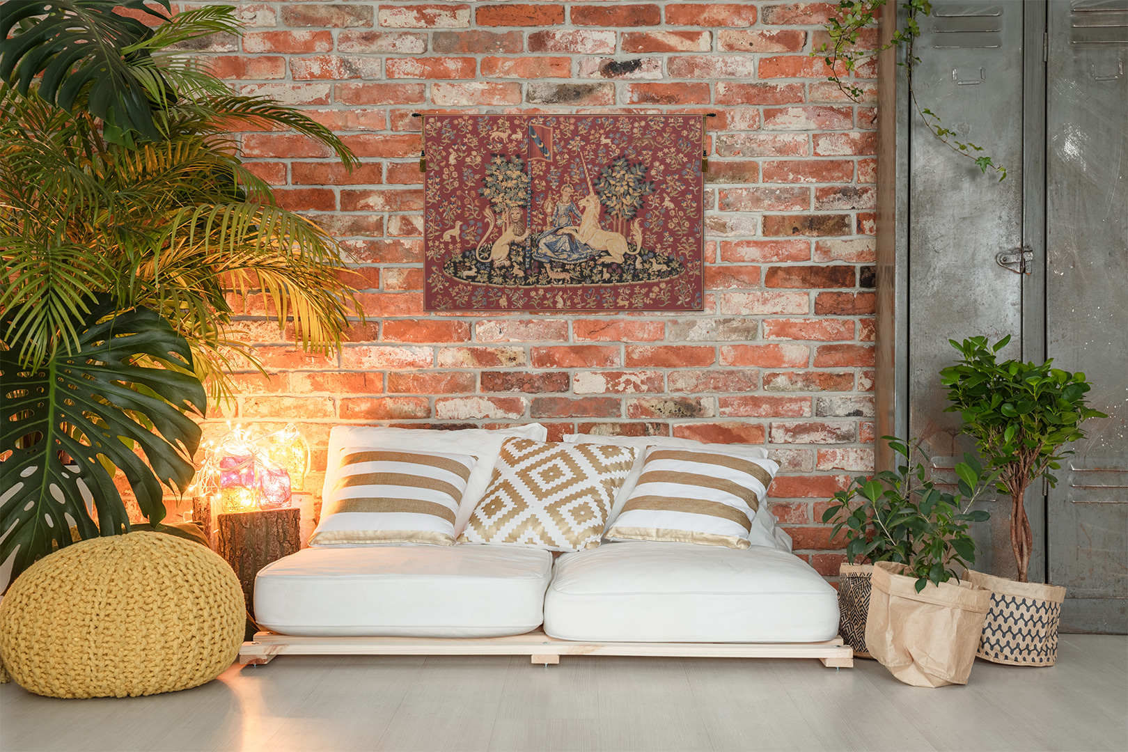 Medieval Sight Vue Vintage Tapestry Wall Hanging 26 x 34 in Lady and Unicorn Five Senses Jacquard Woven Wall Art