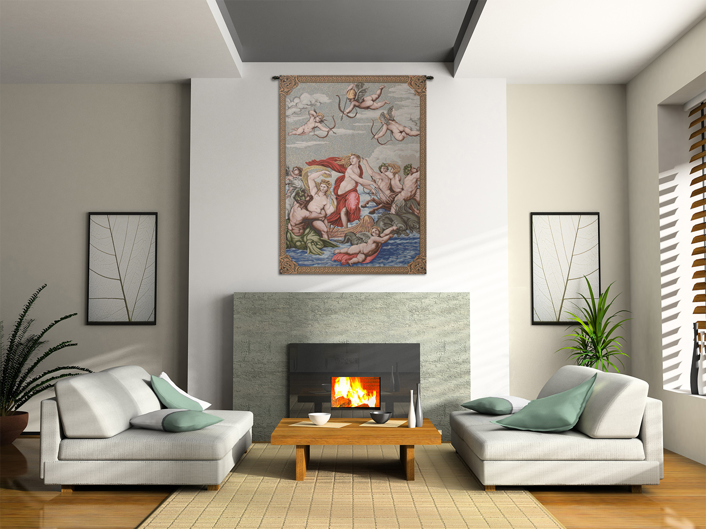 Raffaello Sanzio Galathea Italian Tapestry Wall Hanging 34x24 Inch Cotton Jacquard Woven Wall Tapestry