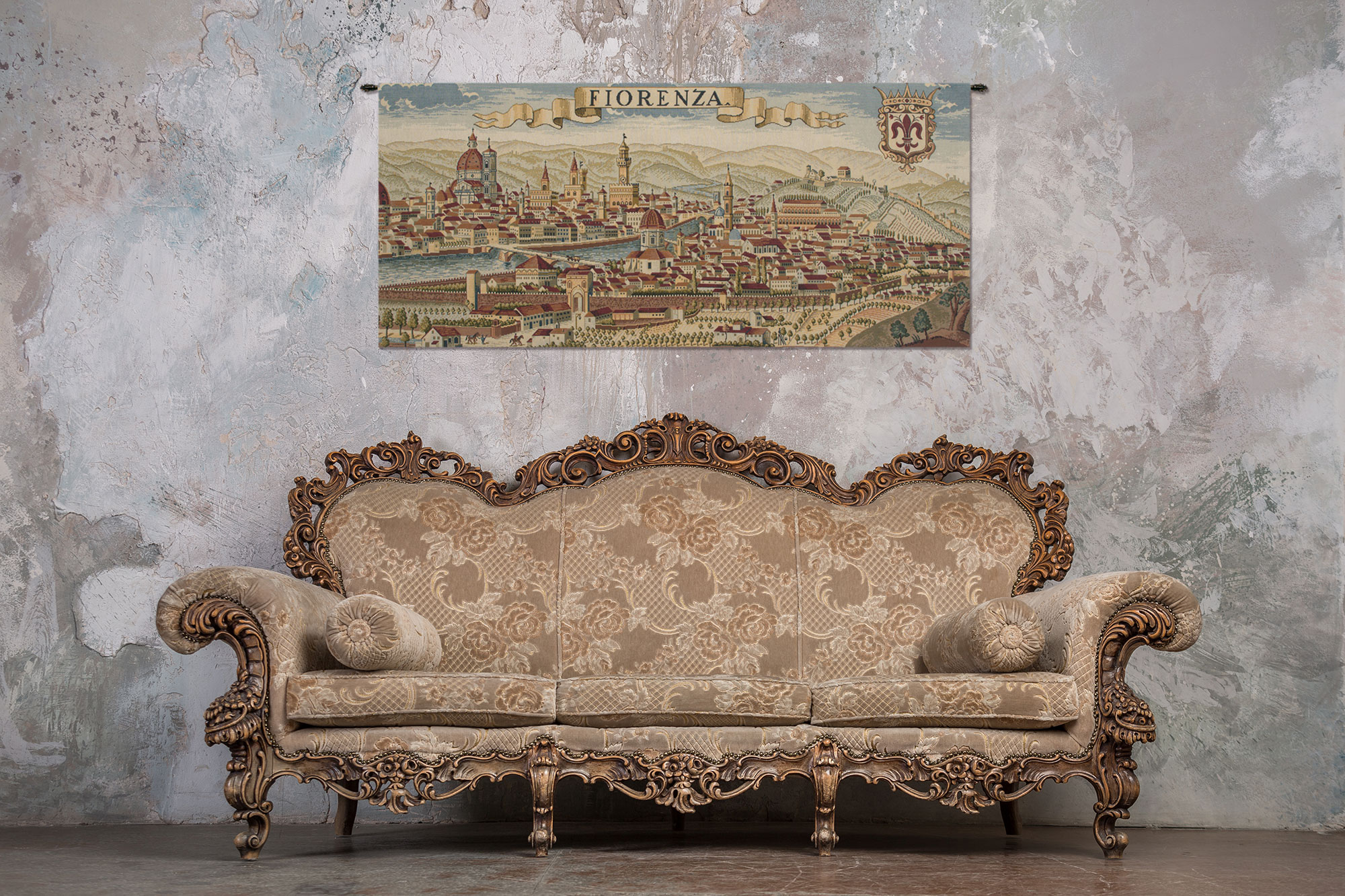 Florence Ancient Map Italian Tapestry Wall Hanging 24x56 Inch Cotton Jacquard Woven Wall Tapestry