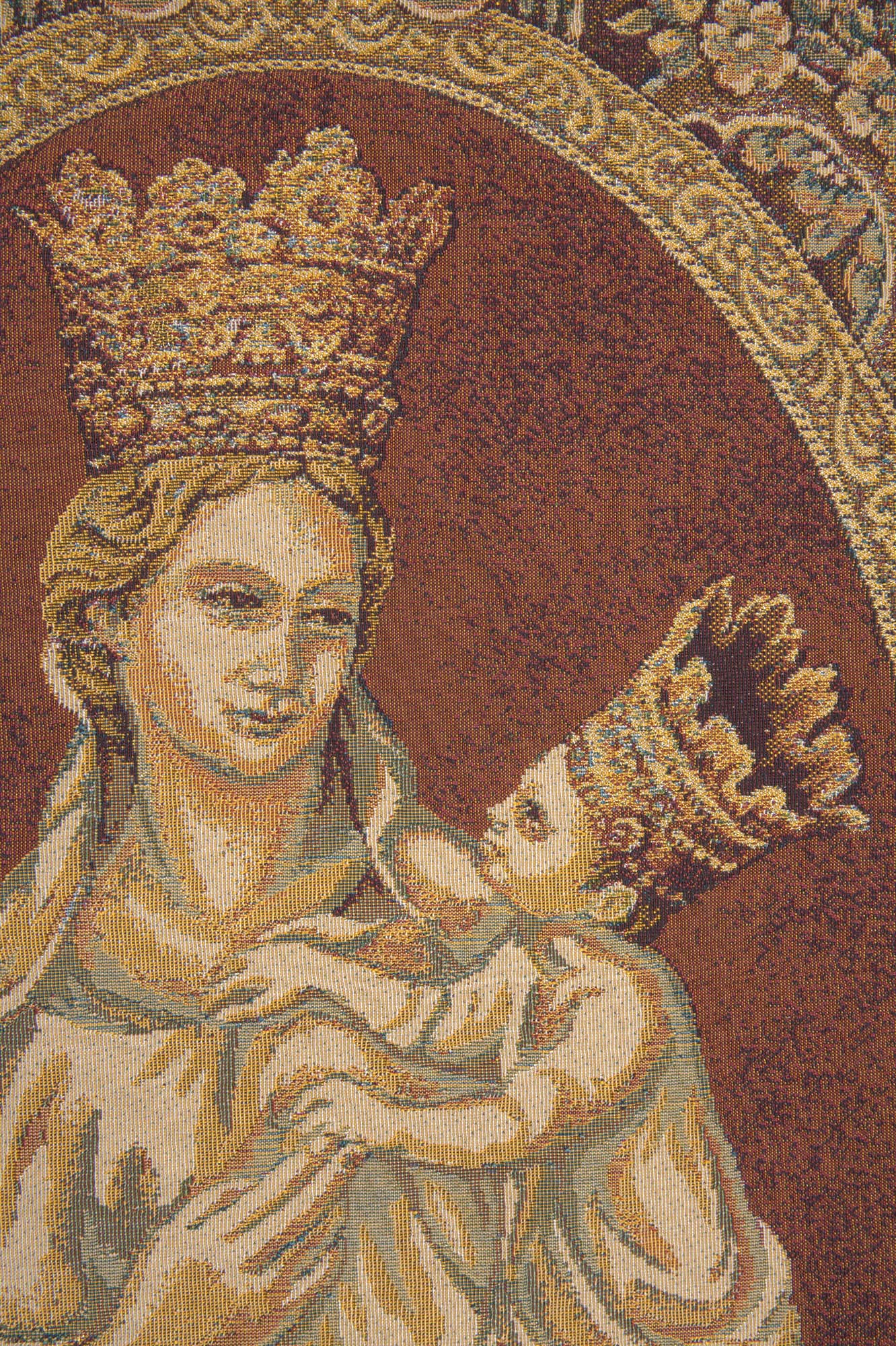Nino Pisano Madonna from Trapani Religious Tapestry Wall Hanging 24 x 18 in Christian Jacquard Woven Art