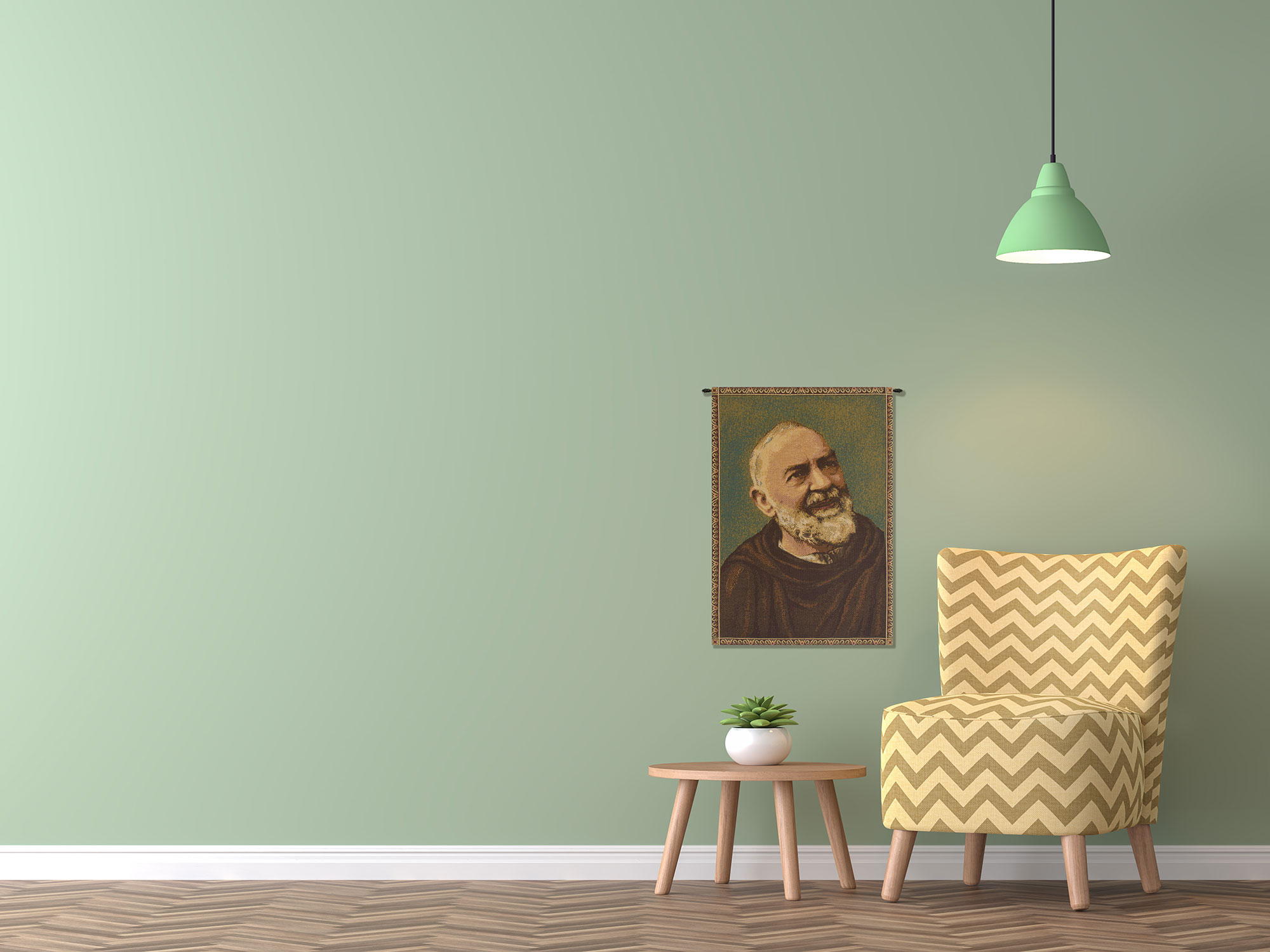 Padre Pio Italian Tapestry Wall Hanging 19x12 Inch Cotton Jacquard Woven Wall Tapestry