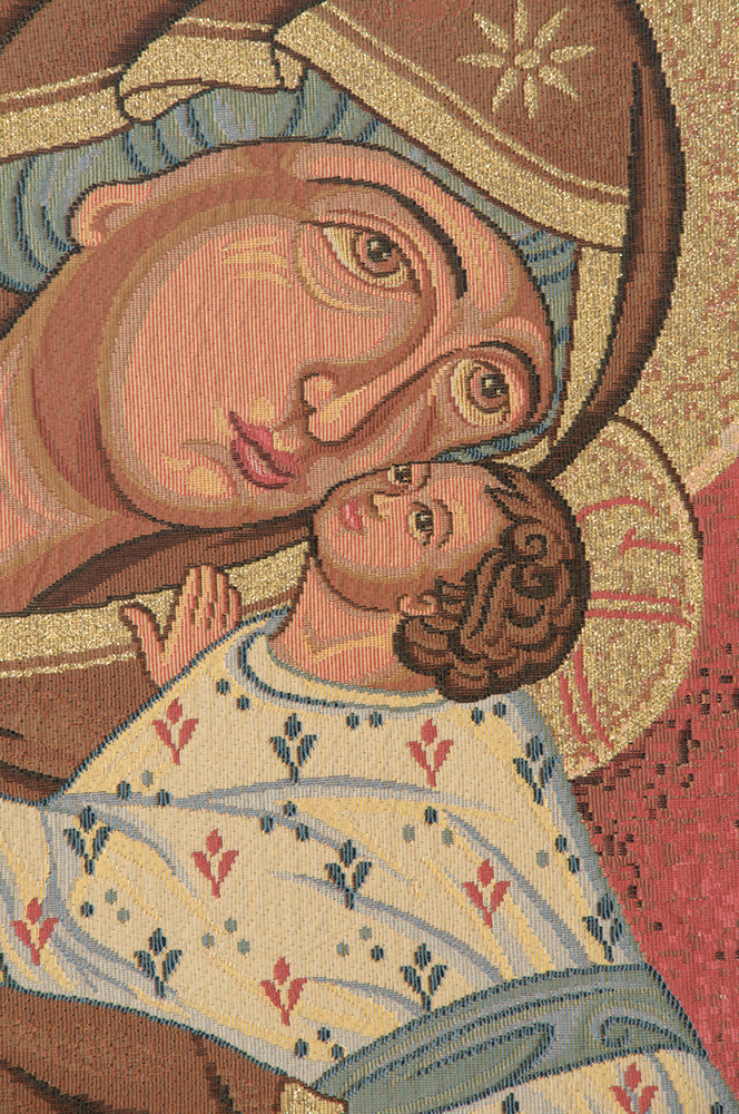 Icon Madonna Tapestry Wall Hanging 17 x 12 Brown Religious Christian Jacquard Woven European Wall Decor