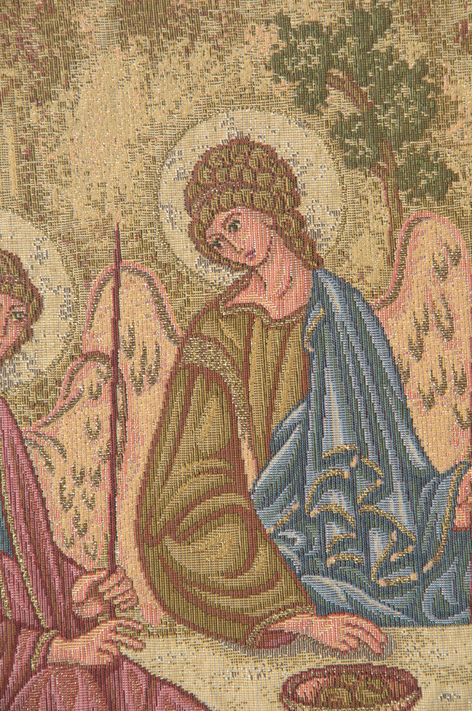 Andrei Rublev Holy Trinity Icon Religious Tapestry Wall Hanging 15 x 13 in Christian Jacquard Woven Art