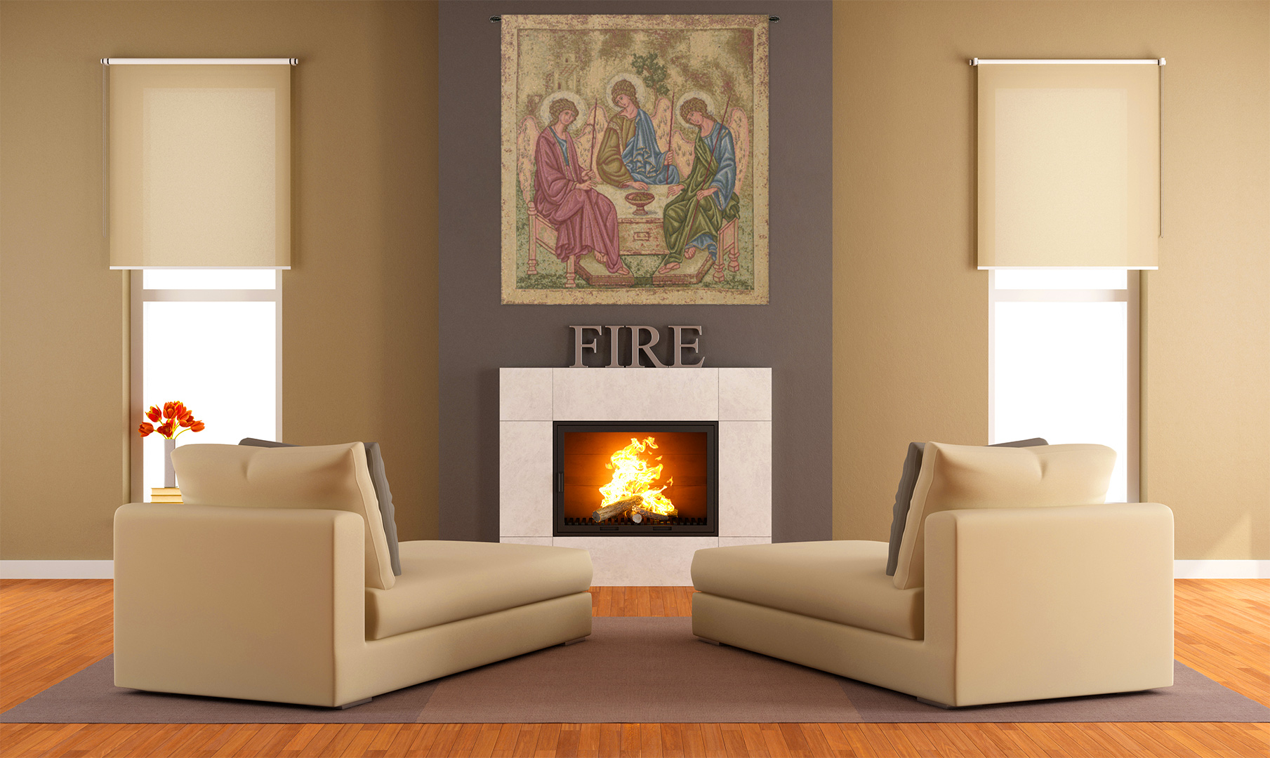 Andrei Rublev Holy Trinity Icon Religious Tapestry Wall Hanging 15 x 13 in Christian Jacquard Woven Art