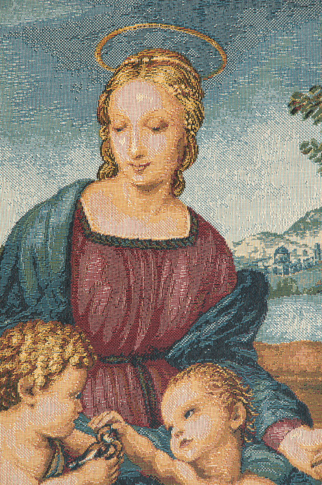 Raphael Madonna del Cardellino II Vintage Tapestry Wall Hanging 12 x 8 in Renaissance Religious Woven Art