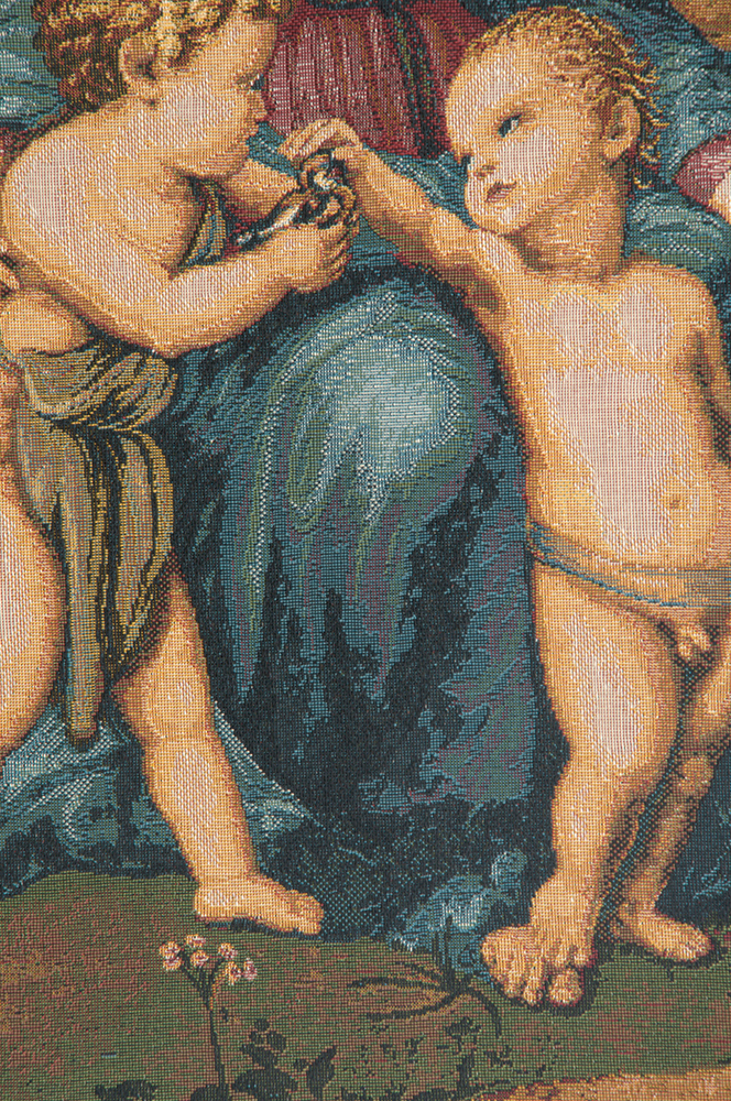 Raphael Madonna del Cardellino II Vintage Tapestry Wall Hanging 12 x 8 in Renaissance Religious Woven Art