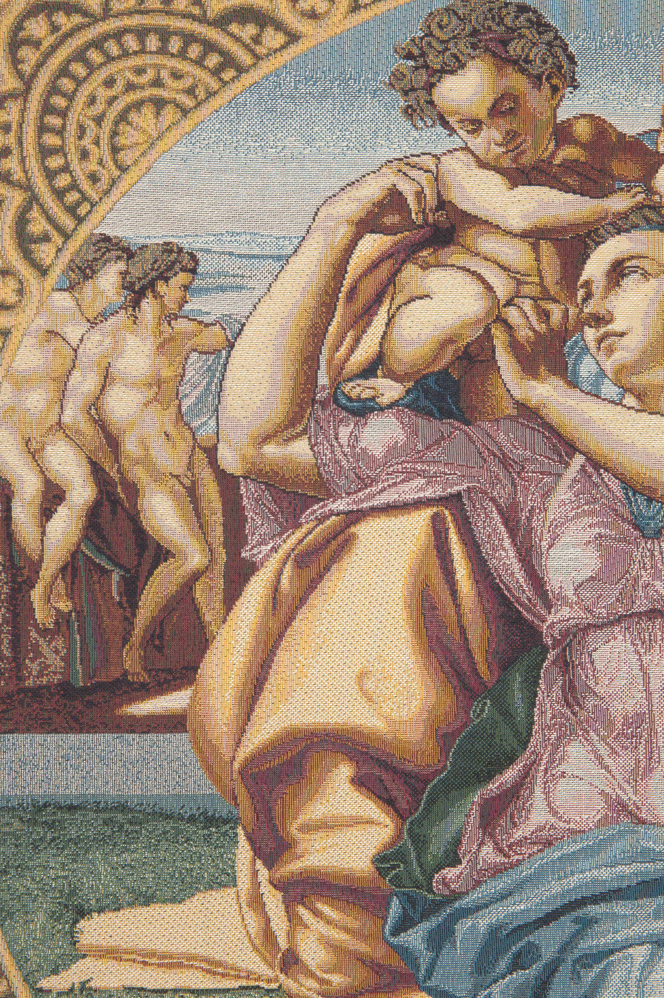 Michelangelo The Holy Family Vintage Tapestry Wall Hanging 24 x 24 in Renaissance Religious Jacquard Woven Art