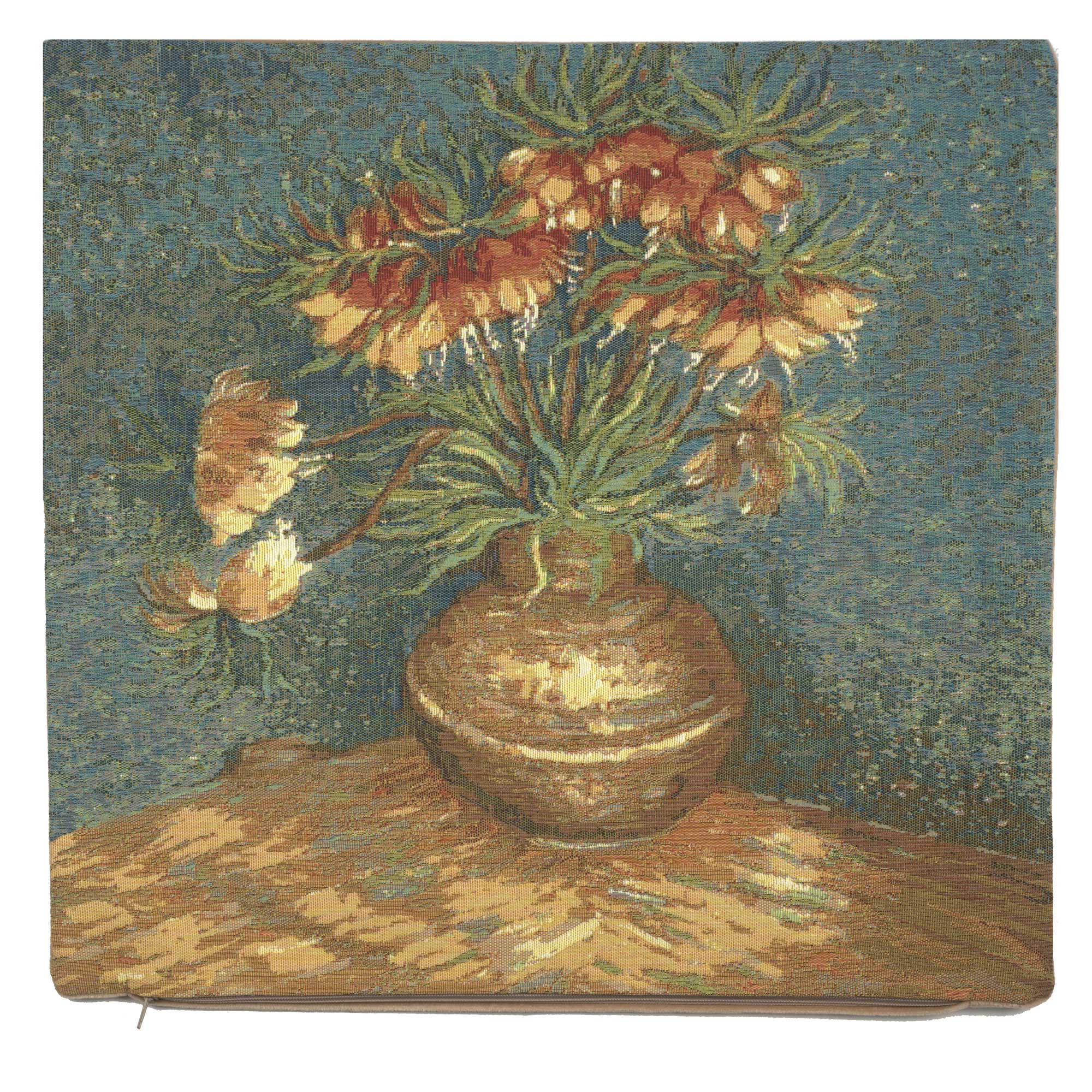 Lilies by Van Gogh European Tapestry Pillow Cover 18x18 Inch Pure Cotton Cushion Cover
