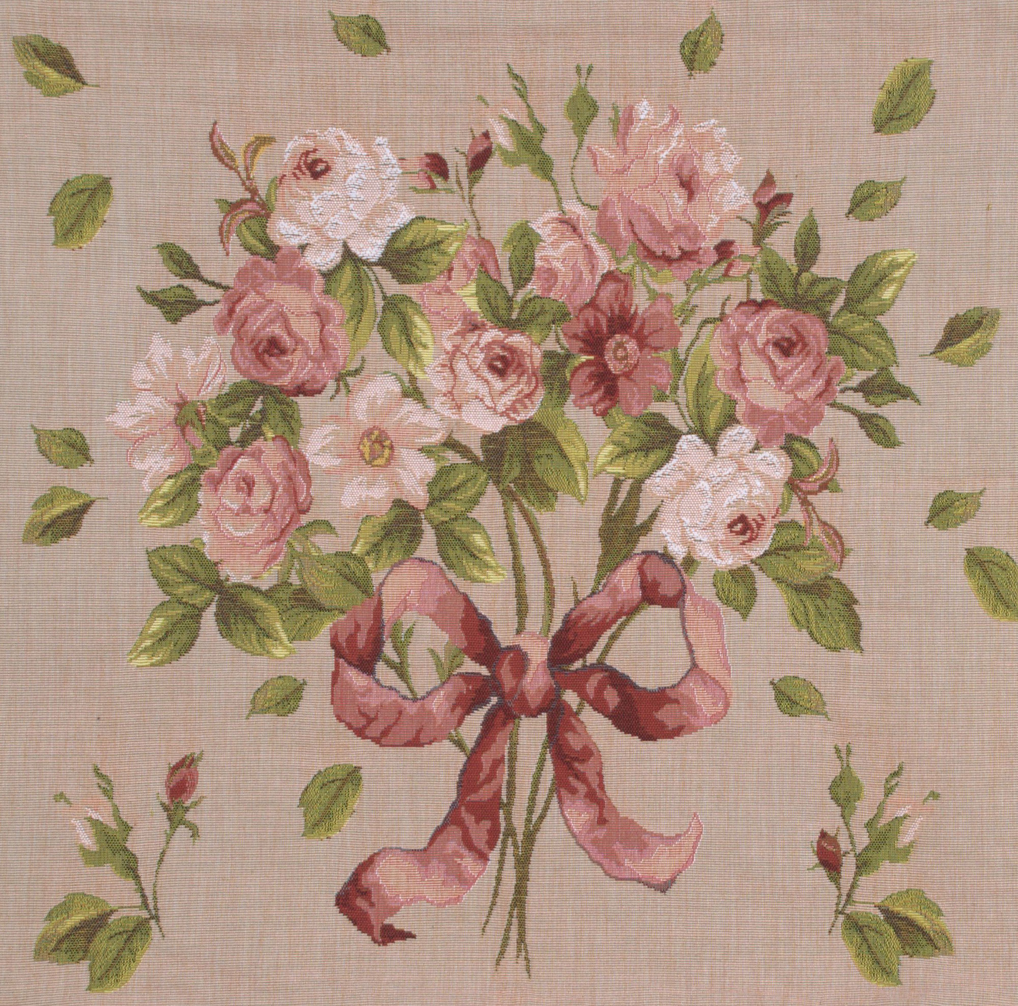 Floral Bouquet De Roses Tapestry Pillow Cover 19x19 Inch Cotton Jacquard Woven Cushion Cover