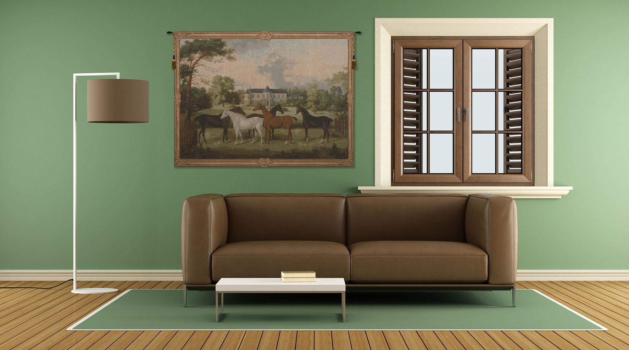 Friedrich Wilhelm Keyl Five English Horses Tapestry Wall Hanging 42 x 58 in Equestrian Jacquard Woven Decor