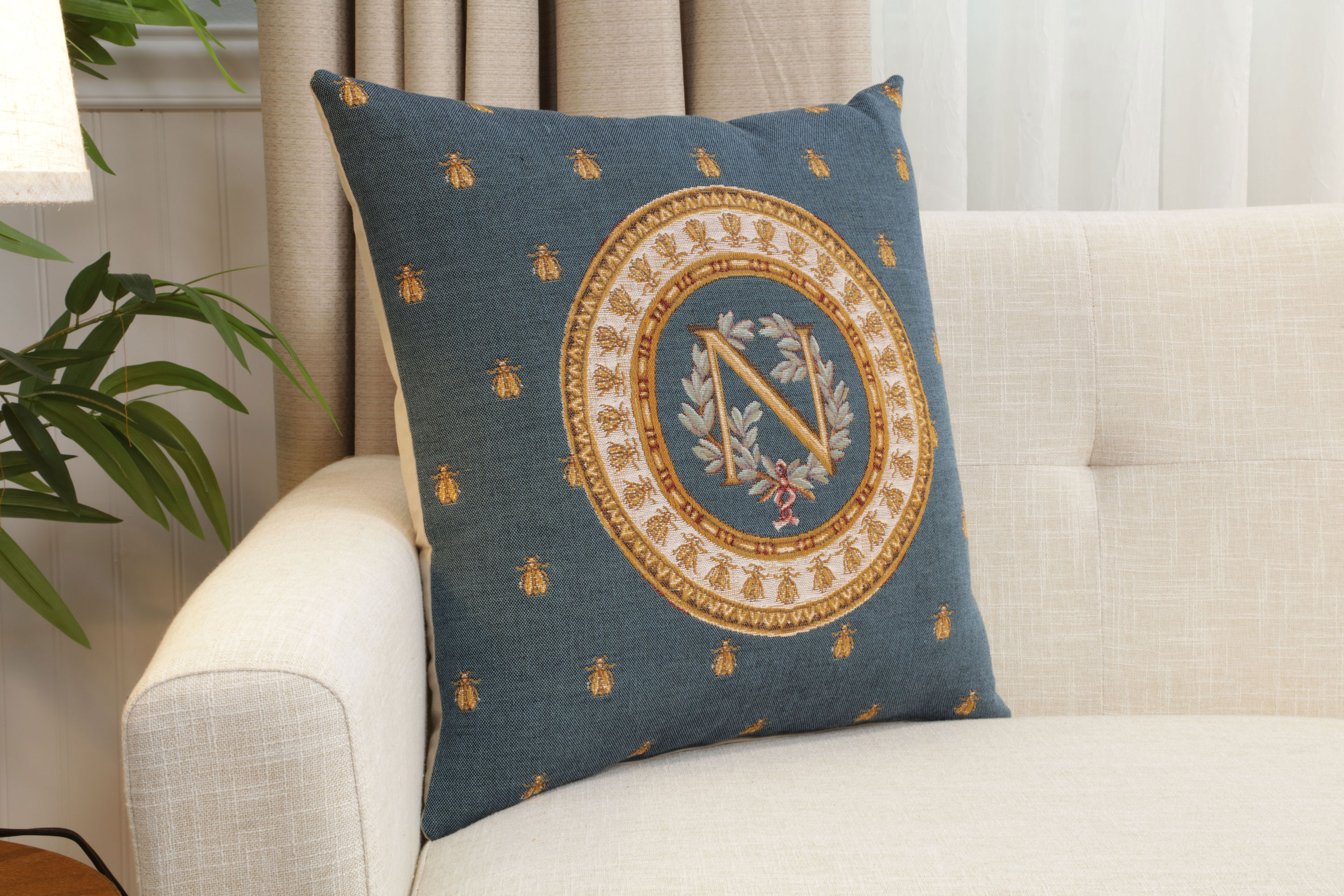 French Decorative Blue Tapestry Pillow Cover 18x18 Inch Cotton Jacquard Woven Cushion Cover