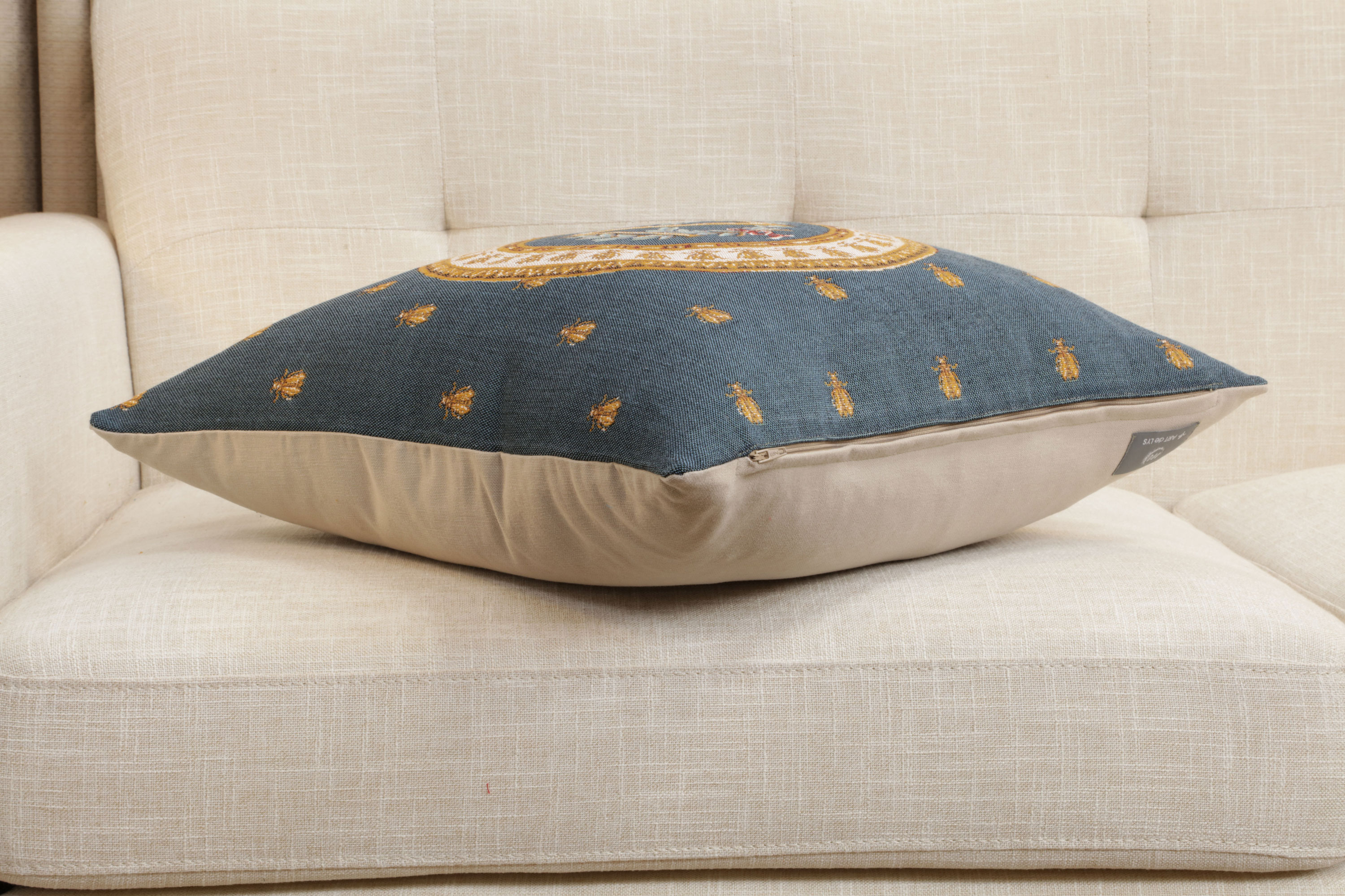 French Decorative Blue Tapestry Pillow Cover 18x18 Inch Cotton Jacquard Woven Cushion Cover