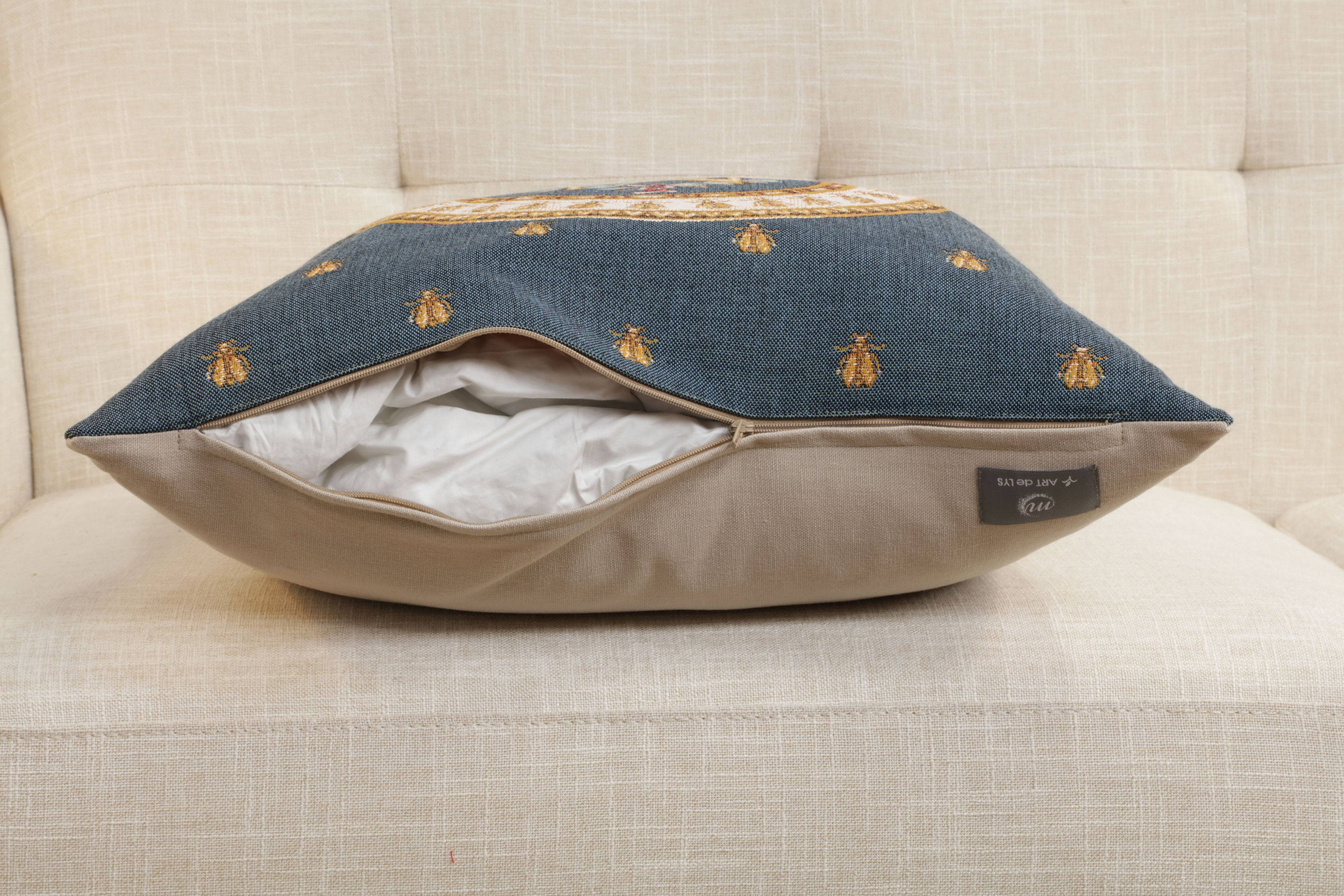 French Decorative Blue Tapestry Pillow Cover 18x18 Inch Cotton Jacquard Woven Cushion Cover