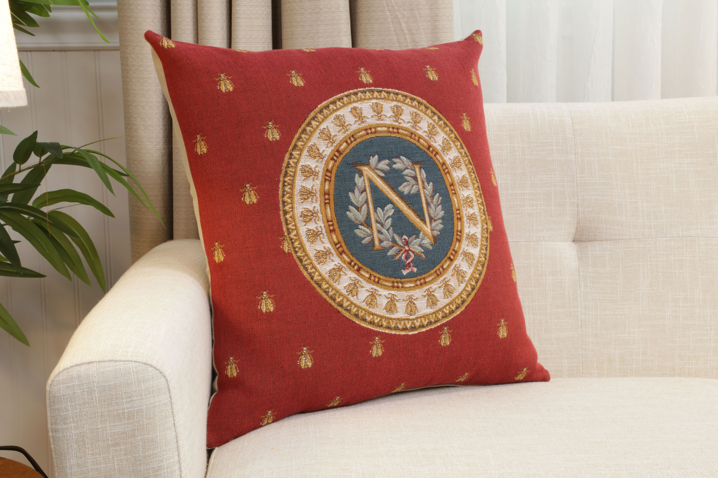 French Decorative Red Tapestry Pillow Cover 18x18 Inch Cotton Jacquard Woven Cushion Cover