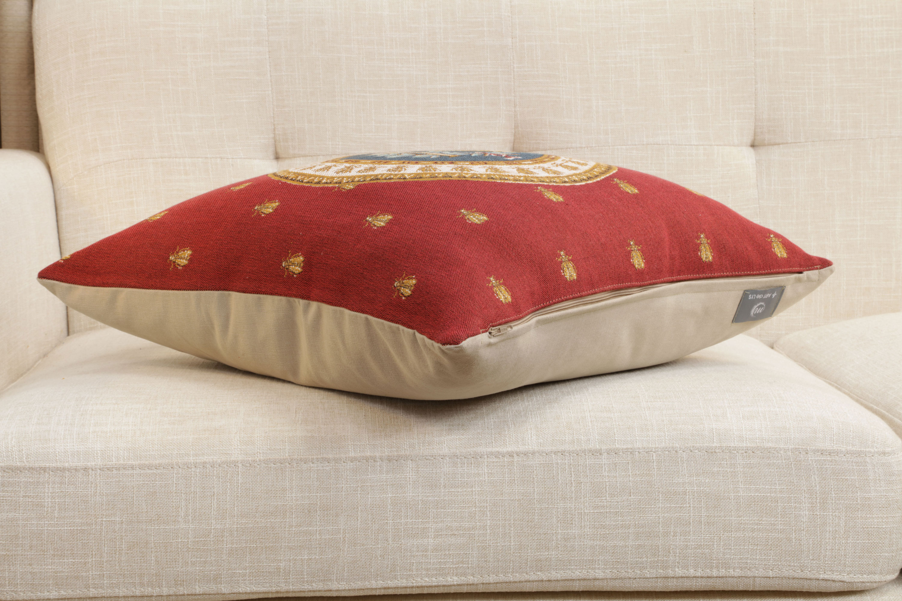 French Decorative Red Tapestry Pillow Cover 18x18 Inch Cotton Jacquard Woven Cushion Cover
