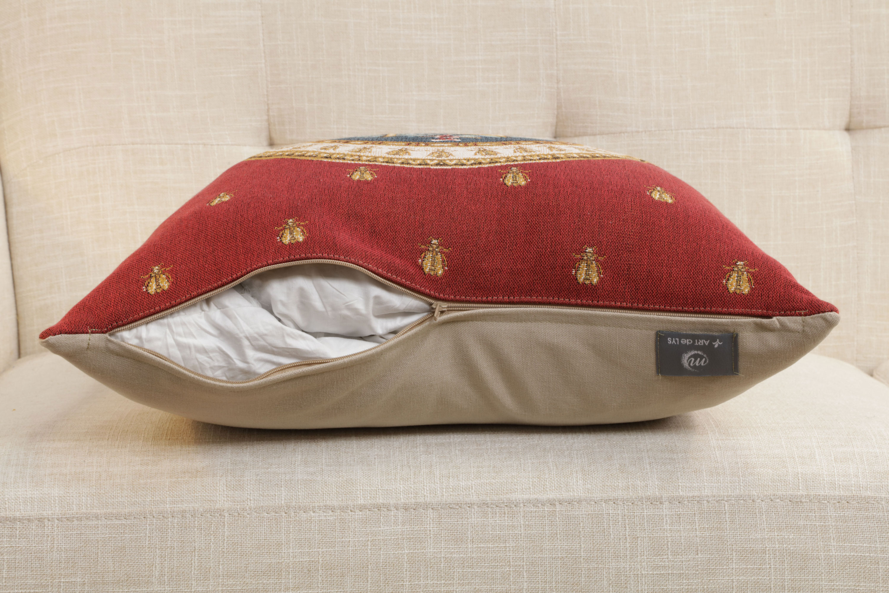 French Decorative Red Tapestry Pillow Cover 18x18 Inch Cotton Jacquard Woven Cushion Cover