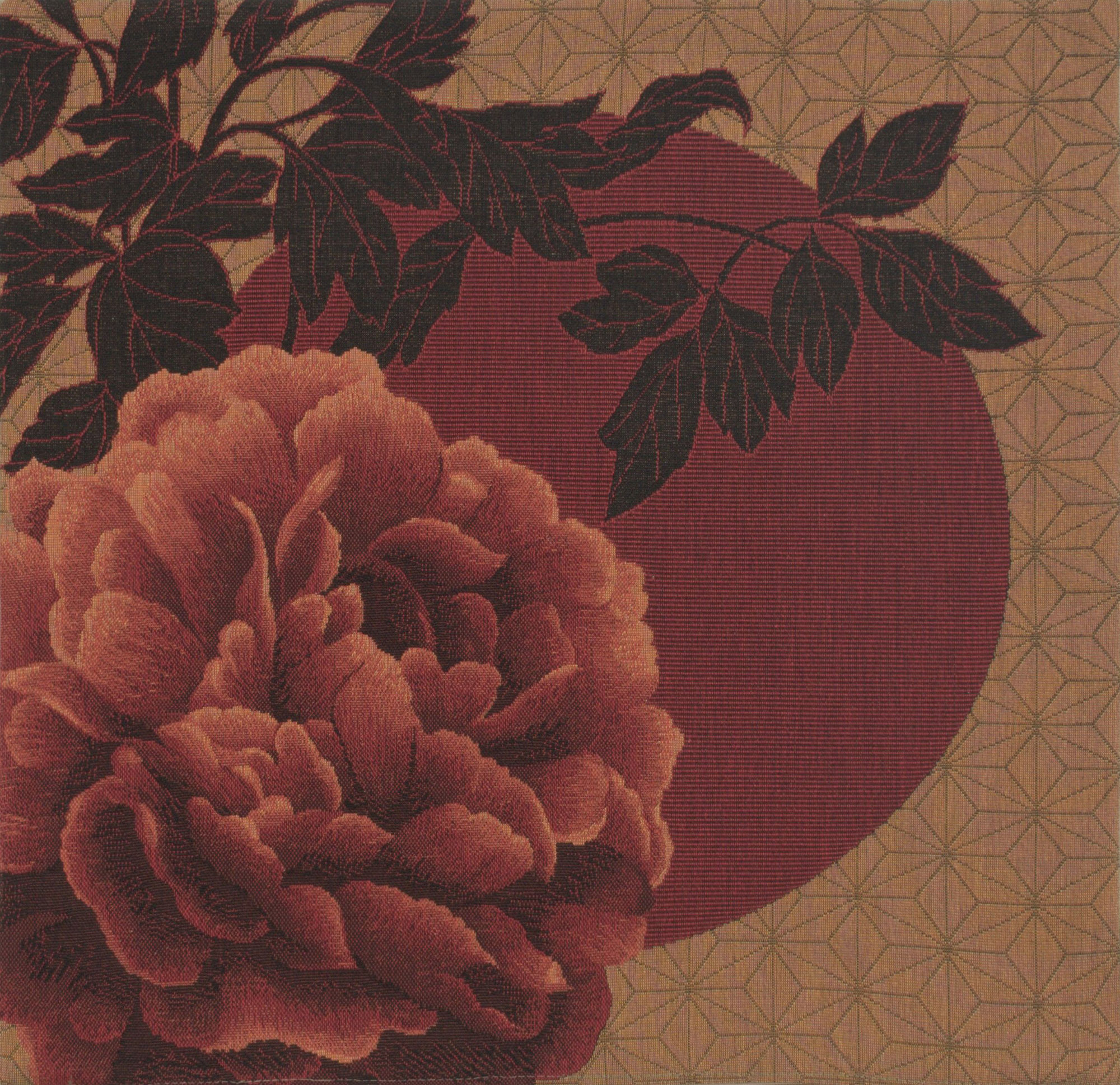 Red Peonies French Tapestry Pillow Cover 18x18 Inch Cotton Jacquard Woven Cushion Cover