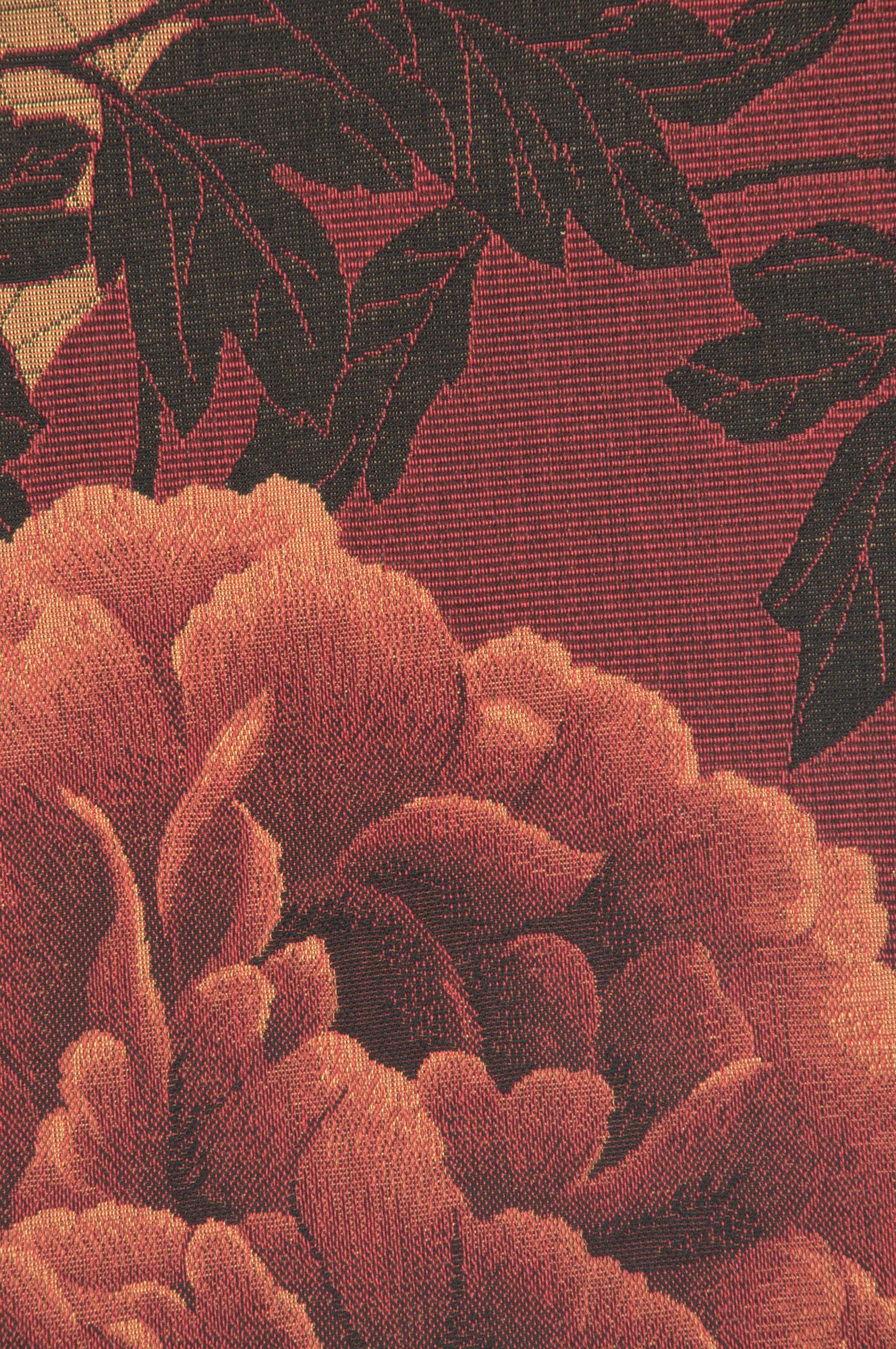 Red Peonies French Tapestry Pillow Cover 18x18 Inch Cotton Jacquard Woven Cushion Cover