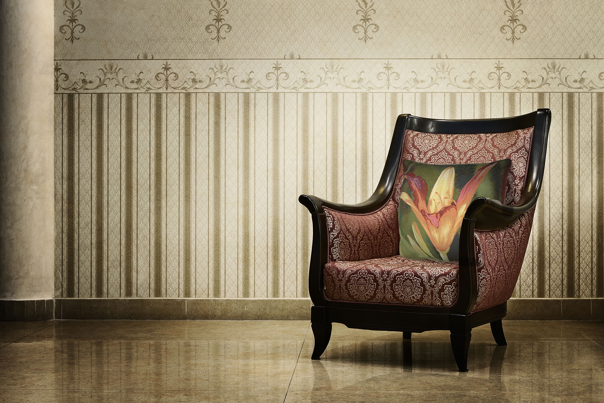 Floral Fleur Orange Fond Tapestry Pillow Cover 19x19 Inch Cotton Jacquard Woven Cushion Cover