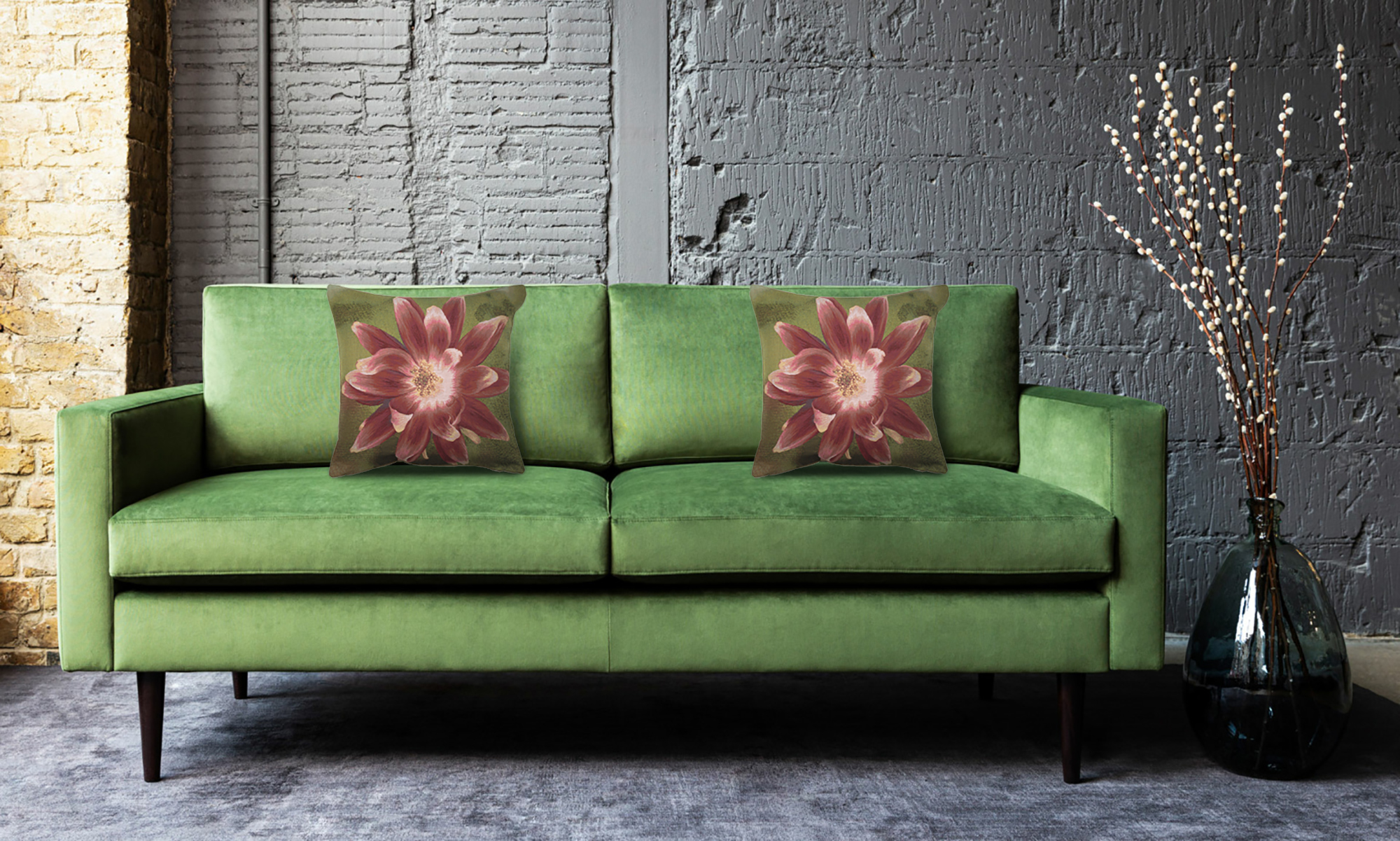Floral Red Star Tapestry Pillow Cover 19x19 Inch Cotton Jacquard Woven Cushion Cover