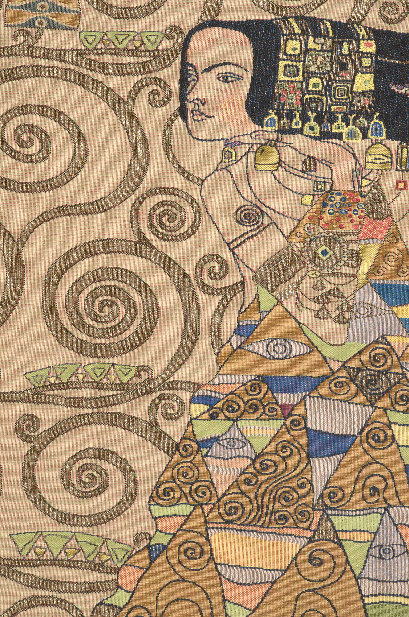 Gustav Klimt L'Attente Droite Clair Vintage Tapestry Wall Hanging 38 x 18 in Art Nouveau Jacquard Woven Decor
