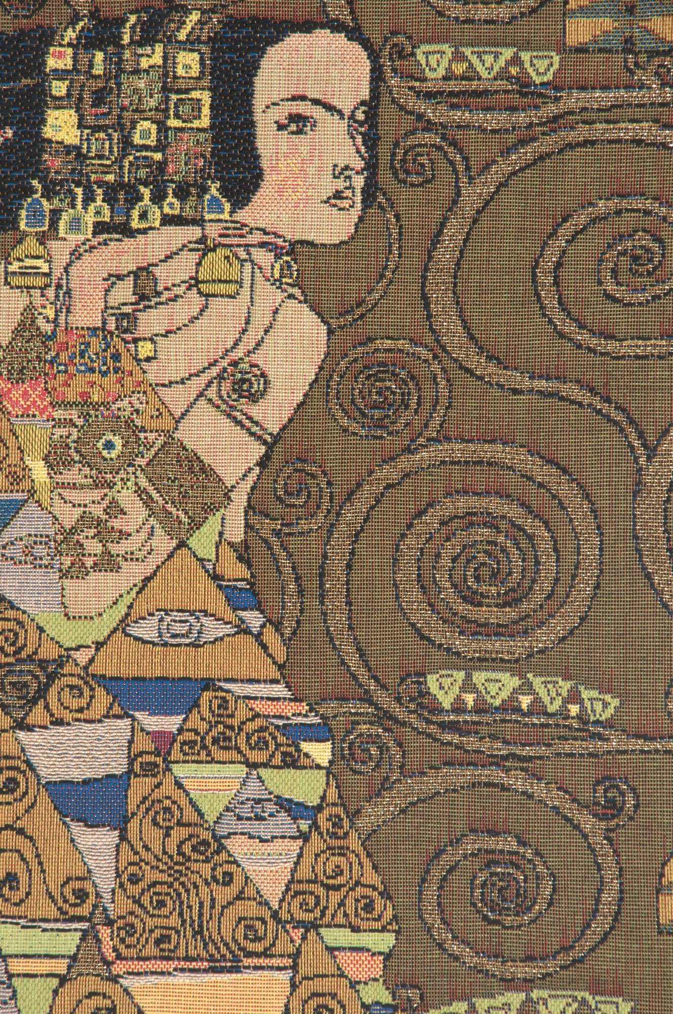 L'Attente Klimt a Gauche Fonce French Wall Tapestry 38x18 Art Nouveau Jacquard Woven Gustav Klimt Decor