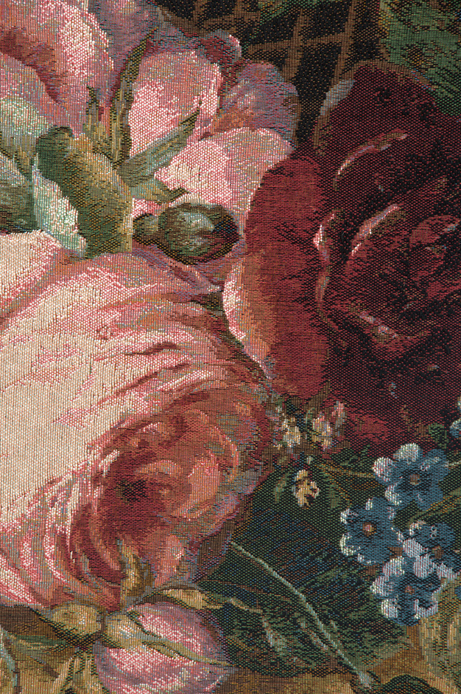 Silk Basket of Flowers Black French Tapestry Wall Hanging 28x38 Inch Cotton Jacquard Woven Wall Tapestry