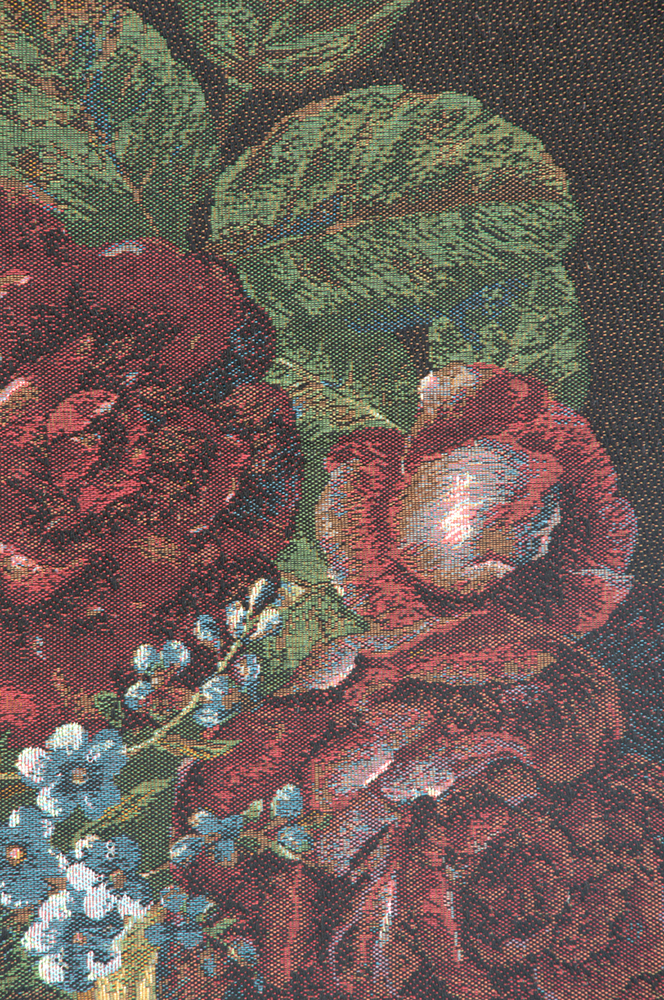 Silk Basket of Flowers Black French Tapestry Wall Hanging 28x38 Inch Cotton Jacquard Woven Wall Tapestry