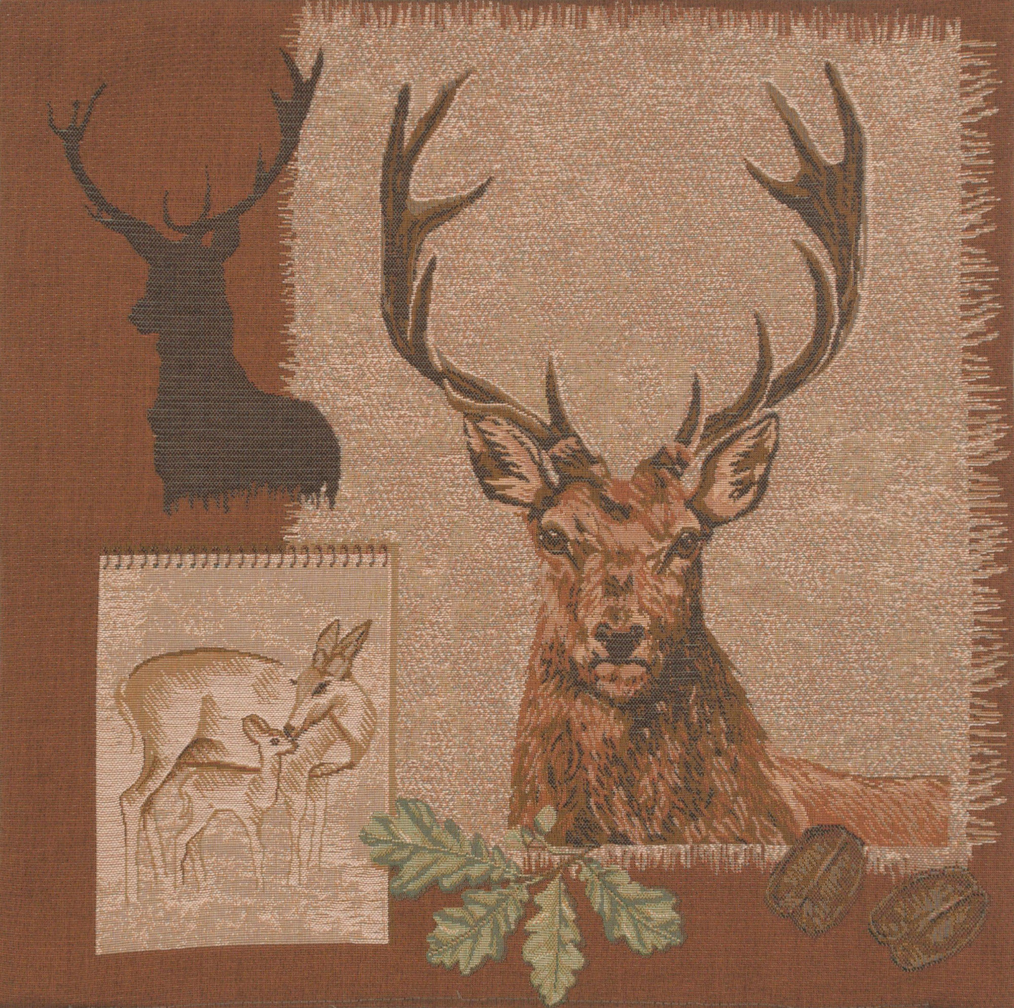 Deer Doe and Stag French Tapestry Pillow Cover 19x19 Inch Cotton Jacquard Woven Cushion Cover