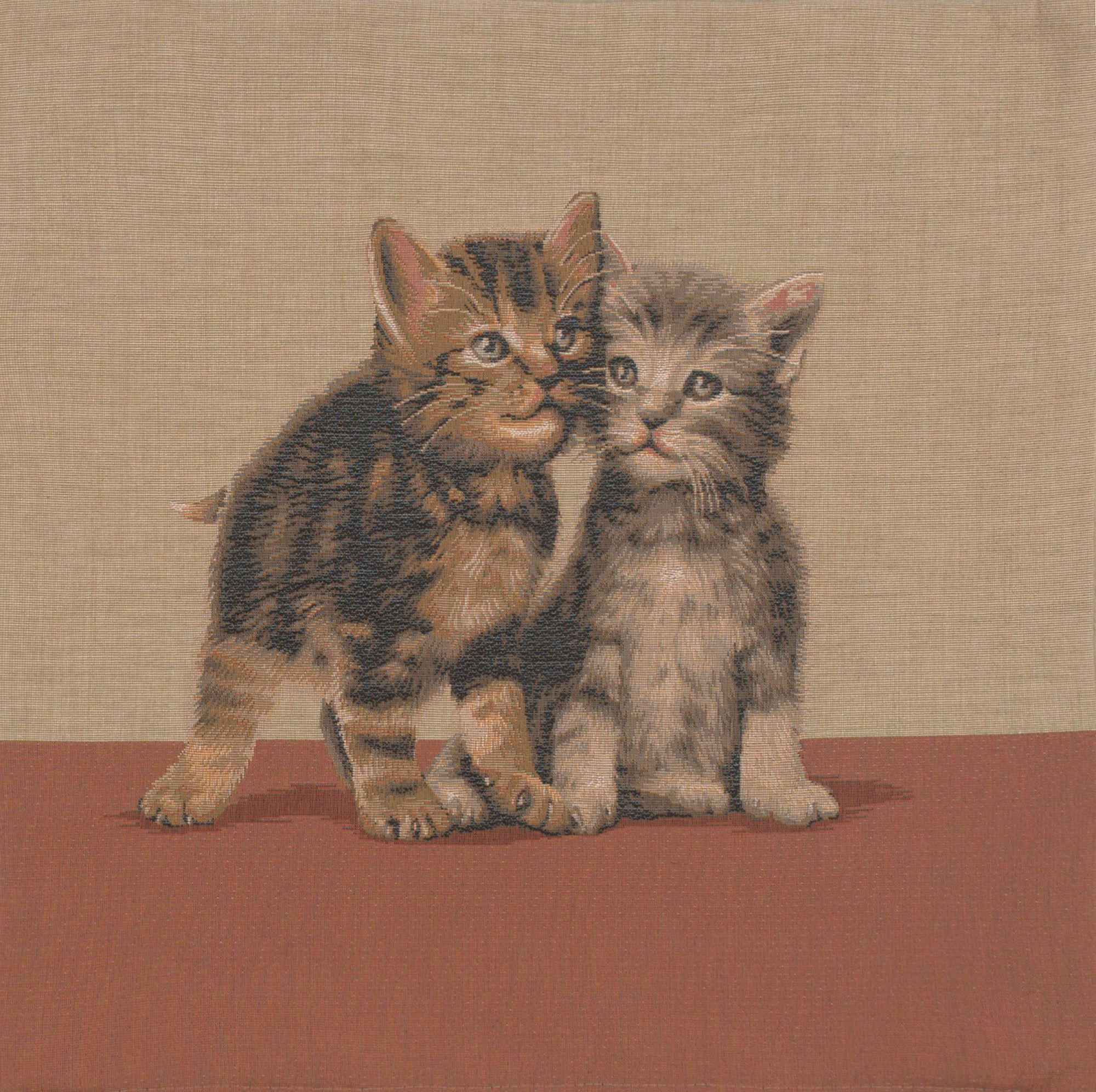 Henriette Ronner Two Kittens Tapestry Pillow Cover 19x19 Inch Cotton Jacquard Woven Cushion Cover