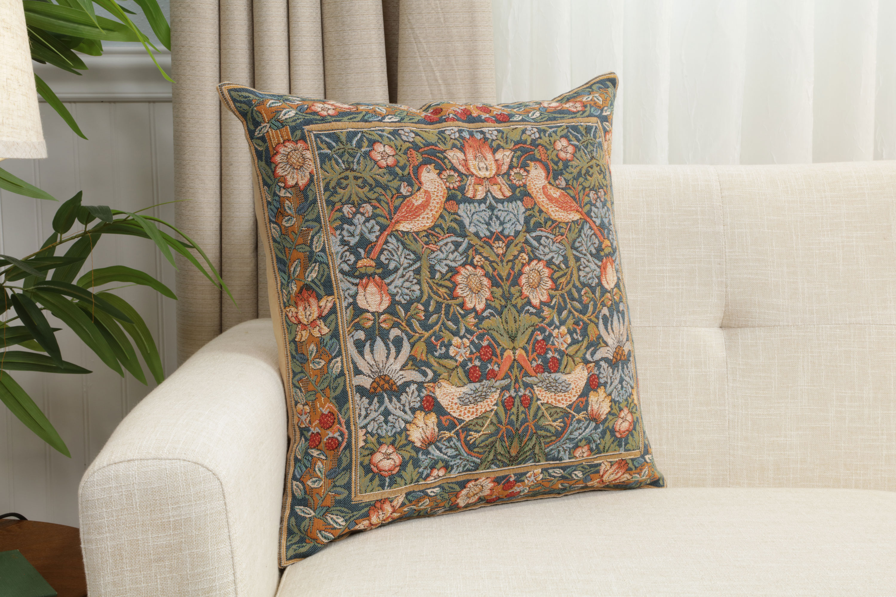 Birds Face to Face Medieval Tapestry Pillow Cover 19x19 inch European Cotton Jacquard Woven Cushion Cover