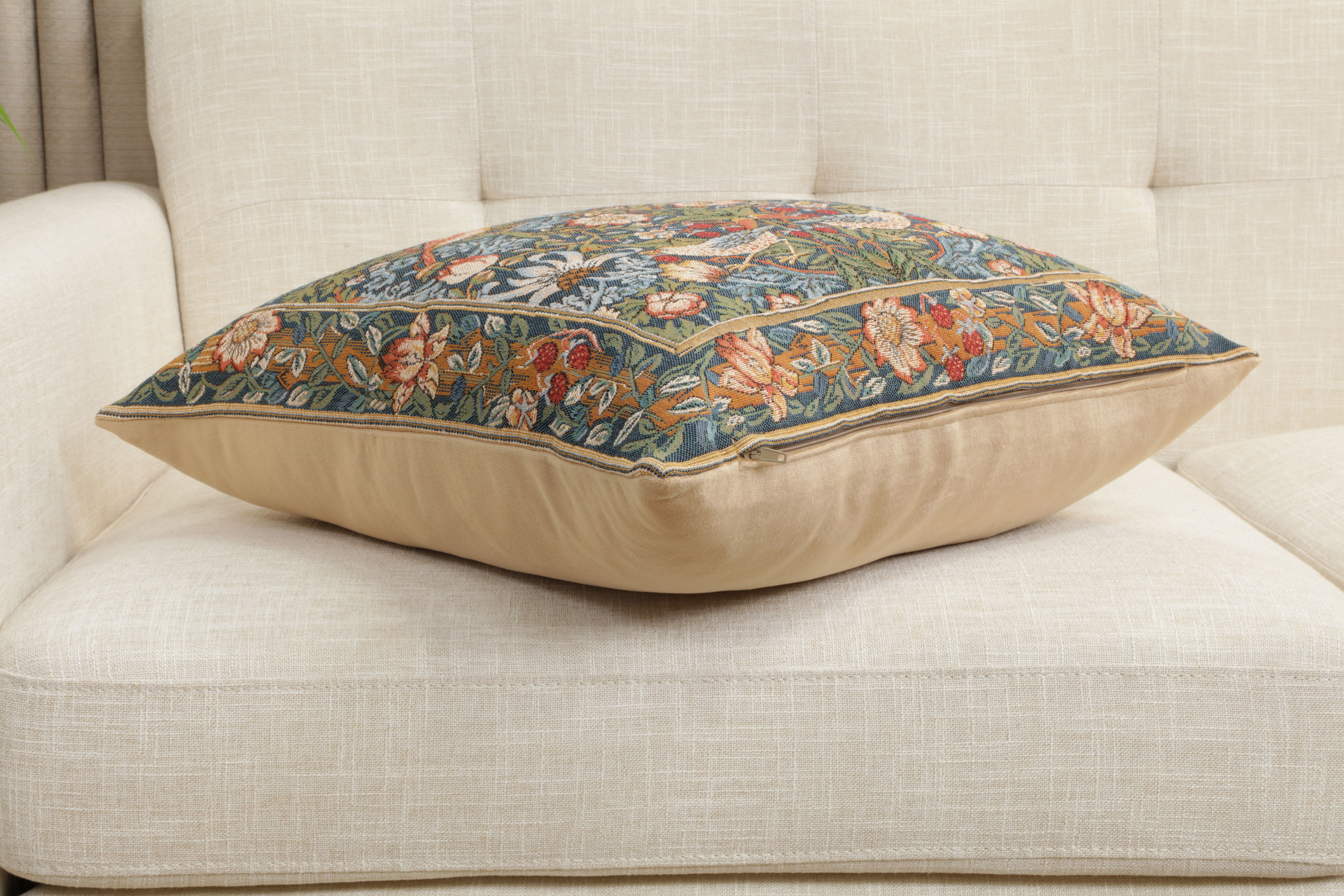 Birds Face to Face Medieval Tapestry Pillow Cover 19x19 inch European Cotton Jacquard Woven Cushion Cover