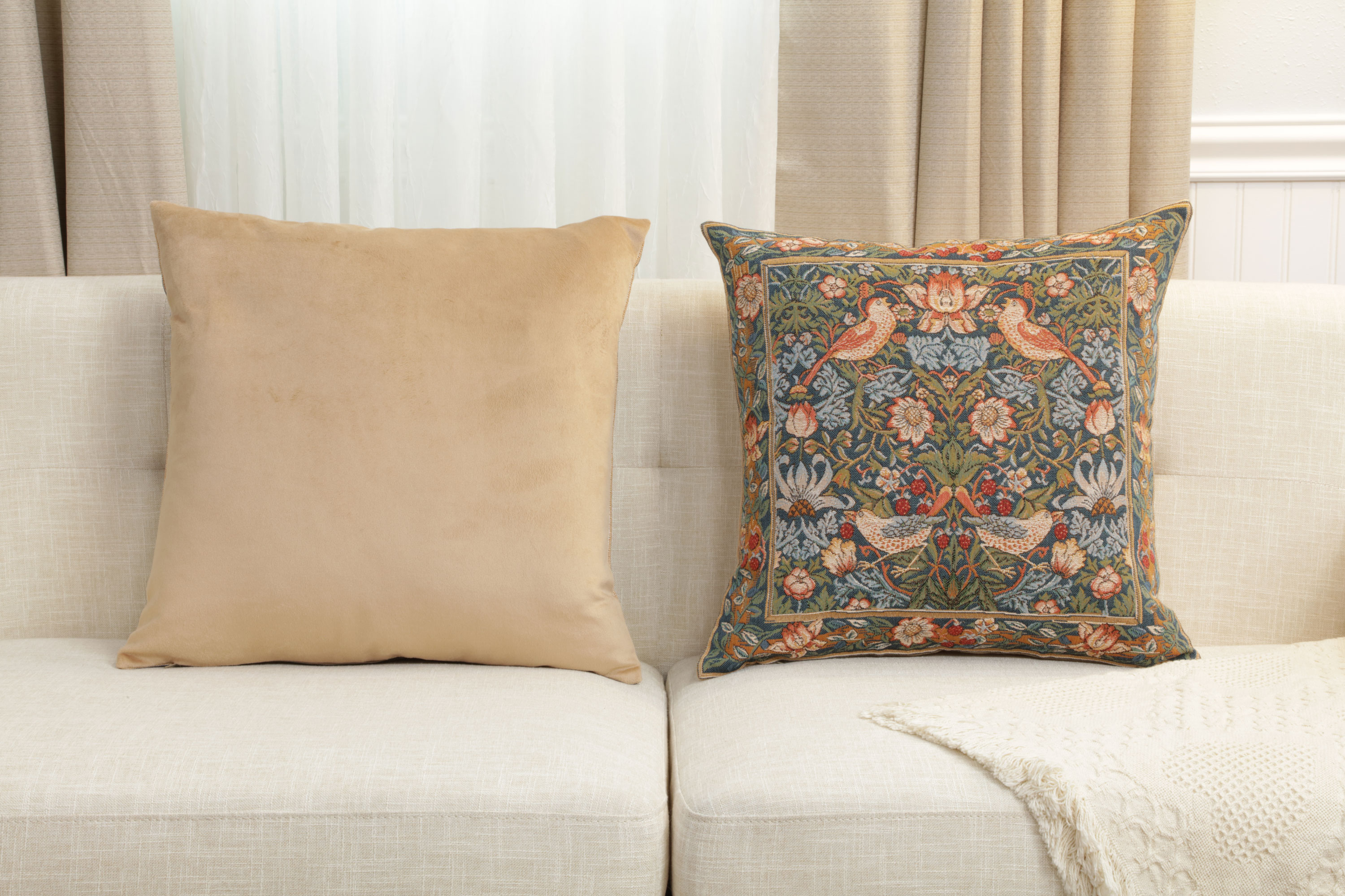 Birds Face to Face Medieval Tapestry Pillow Cover 19x19 inch European Cotton Jacquard Woven Cushion Cover