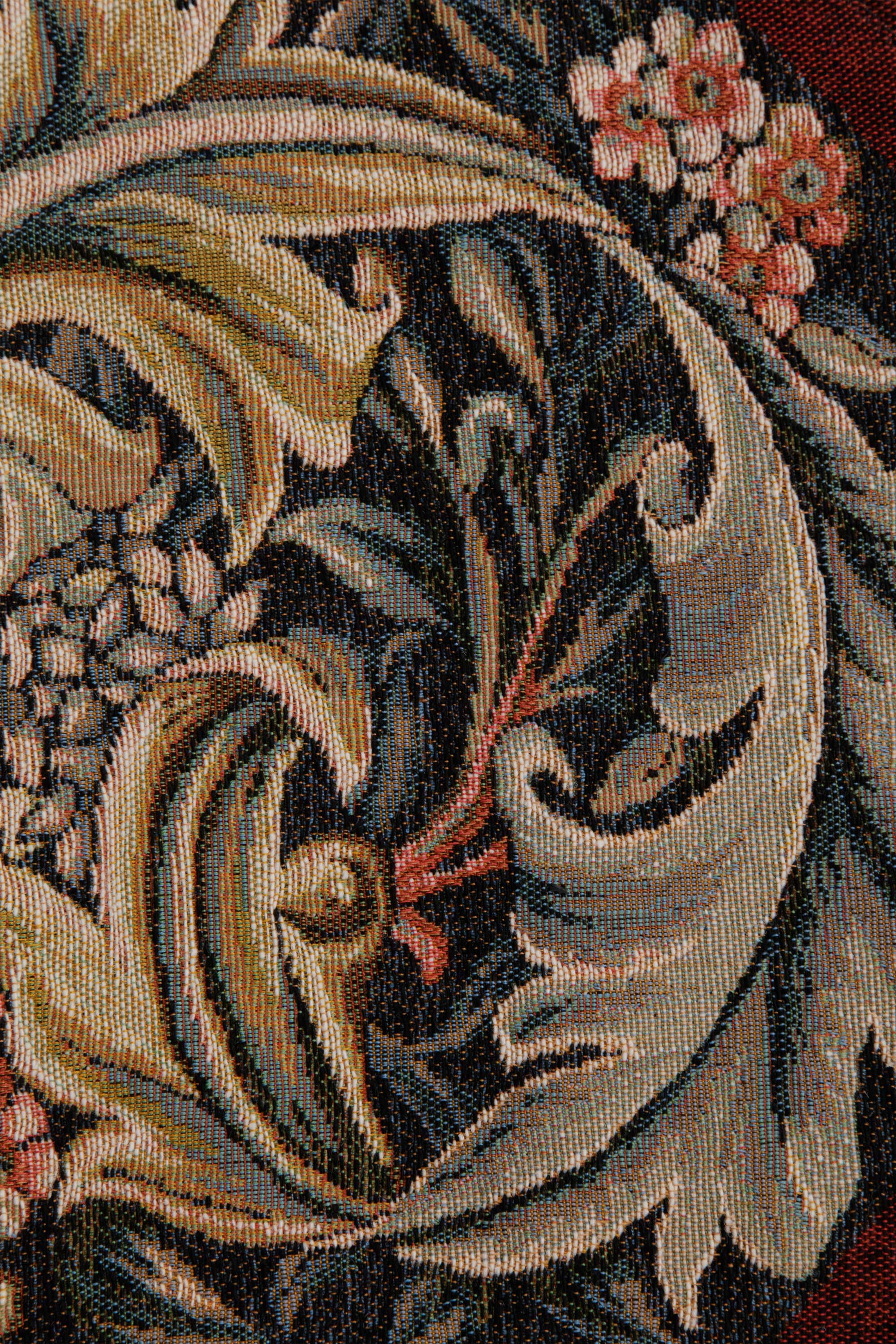 William Morris Red Large French Jacquard Woven Table Runner 71x14 Inch Arts Crafts Decor