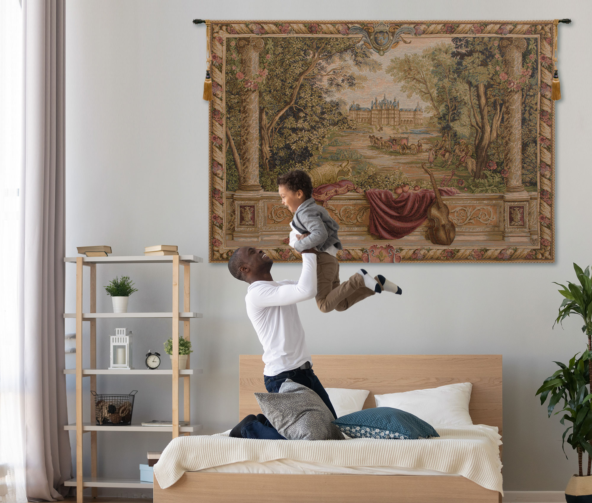 Verdure Au Chateau II French Tapestry Wall Hanging 34 X 44 Inch Jacquard Woven Castle Landscape Wall Art