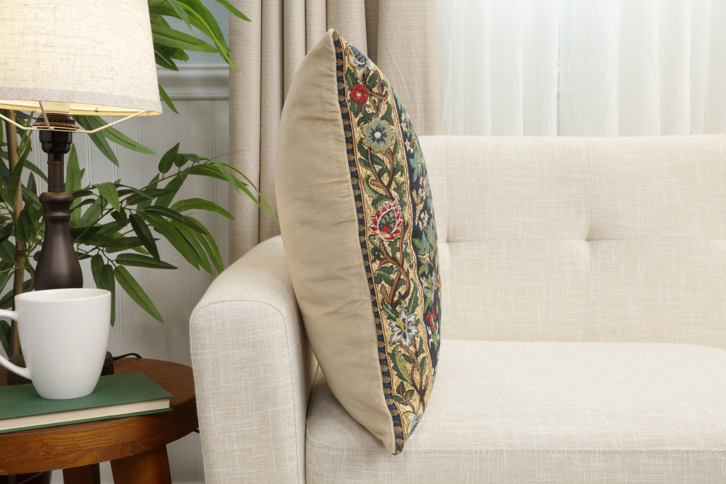 Blue Tree of Life Belgian Tapestry Pillow Cover 18x18 inch 100% Cotton Belgian Jacquard Woven Cushion Cover