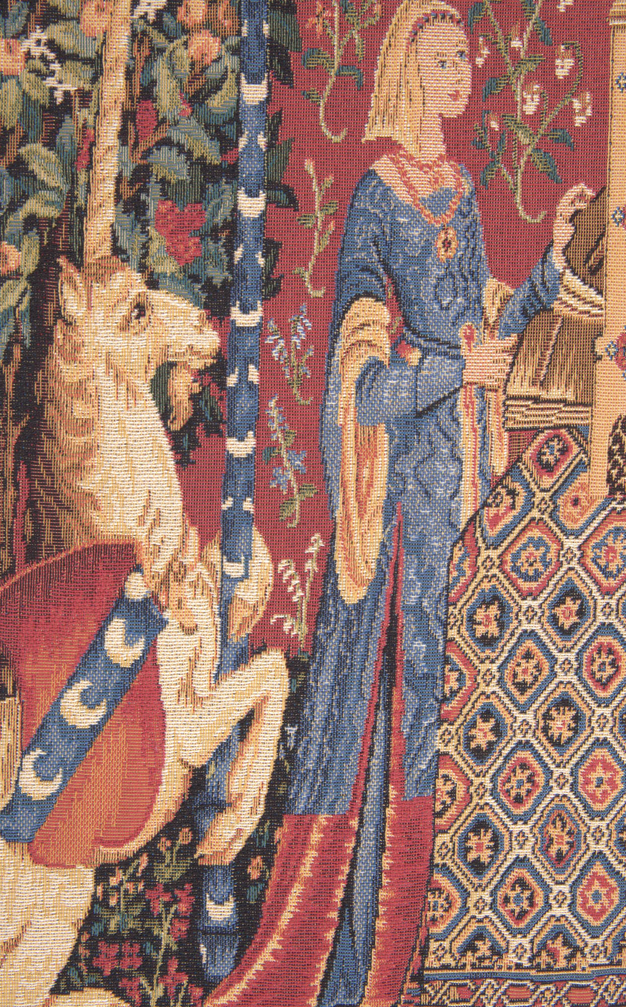 Medieval The Hearing L'ouie Vintage Tapestry Wall Hanging 25 x 18 in Lady Unicorn Jacquard Woven Decor