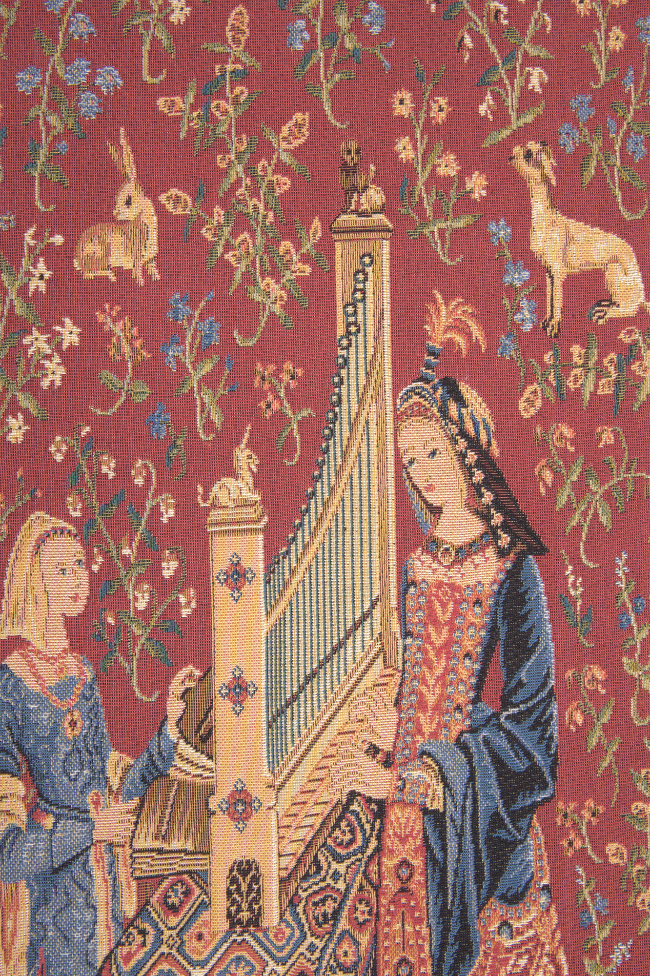 Medieval The Hearing L'ouie Vintage Tapestry Wall Hanging 25 x 18 in Lady Unicorn Jacquard Woven Decor