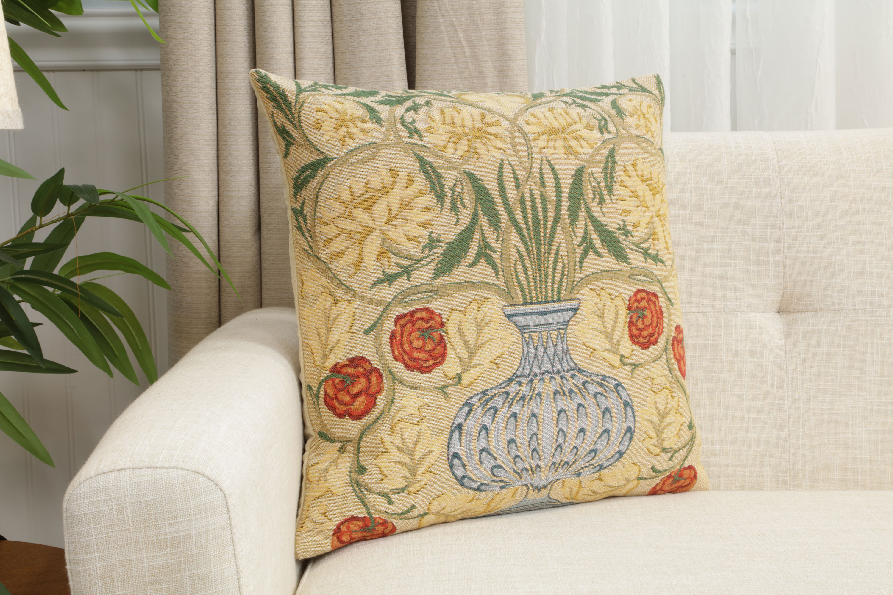 Yellow Rose Belgian Tapestry Pillow Cover 18x18 inch 100% Cotton Belgian Jacquard Woven Cushion Cover