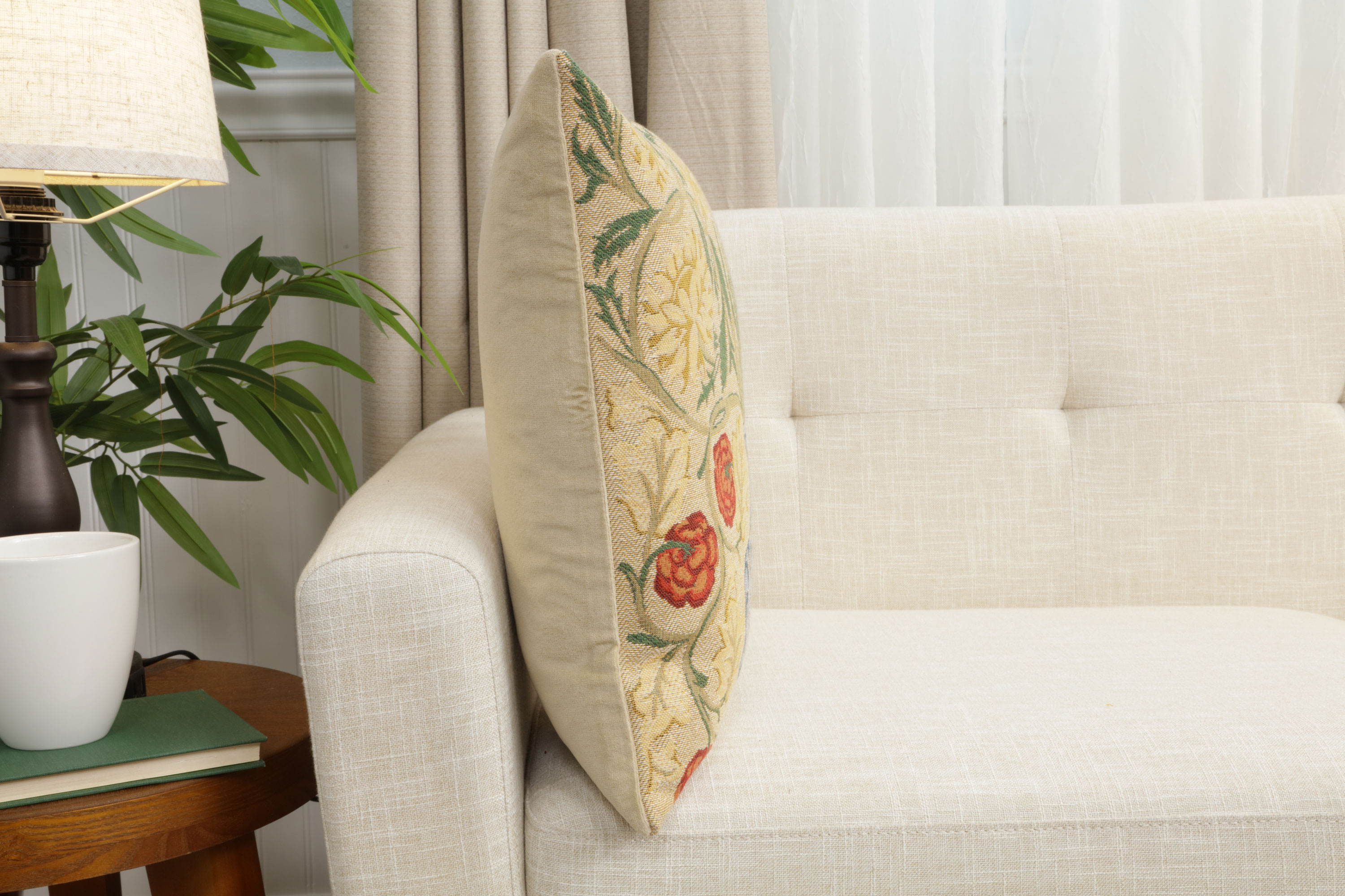 Yellow Rose Belgian Tapestry Pillow Cover 18x18 inch 100% Cotton Belgian Jacquard Woven Cushion Cover