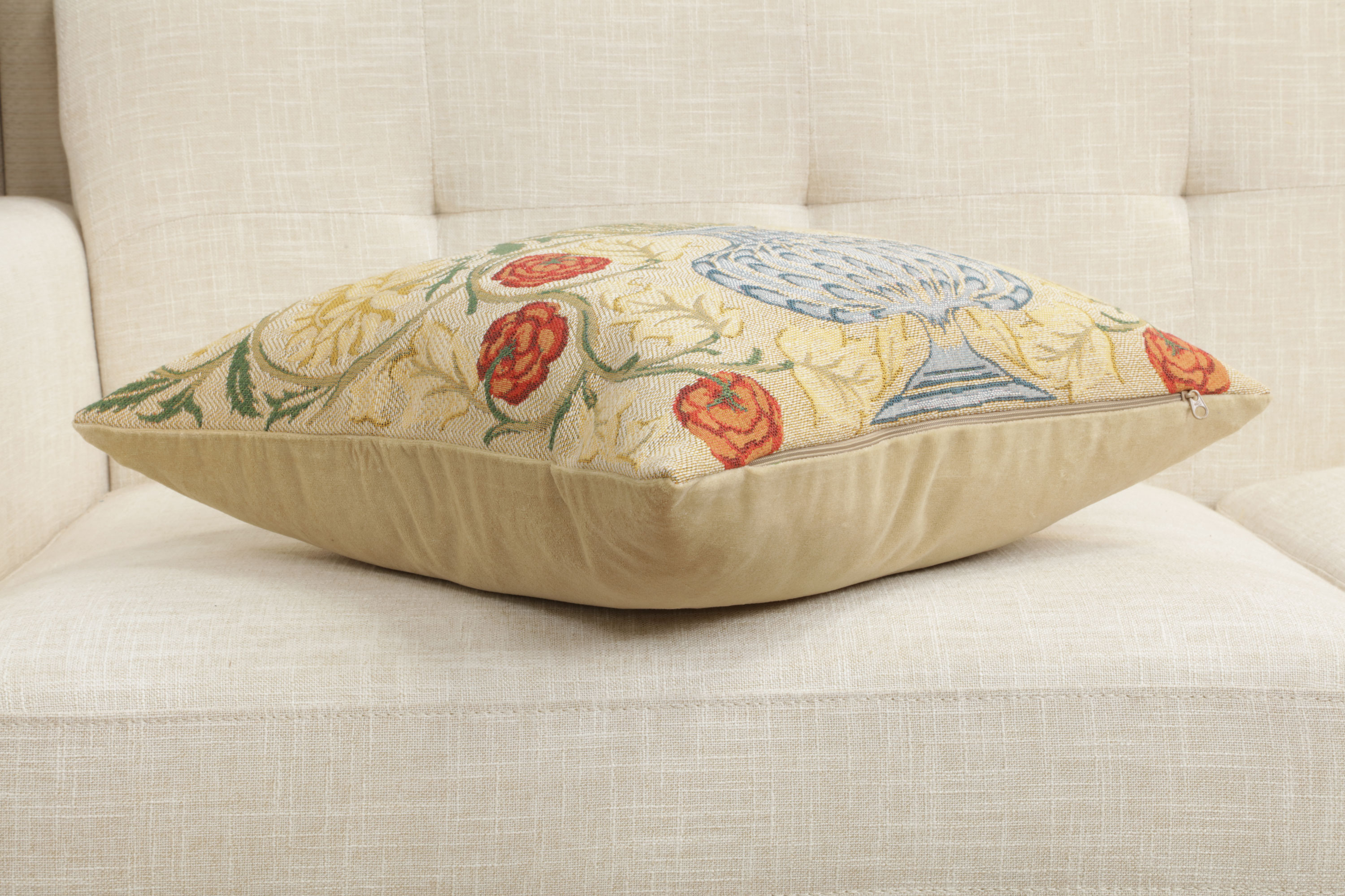 Yellow Rose Belgian Tapestry Pillow Cover 18x18 inch 100% Cotton Belgian Jacquard Woven Cushion Cover