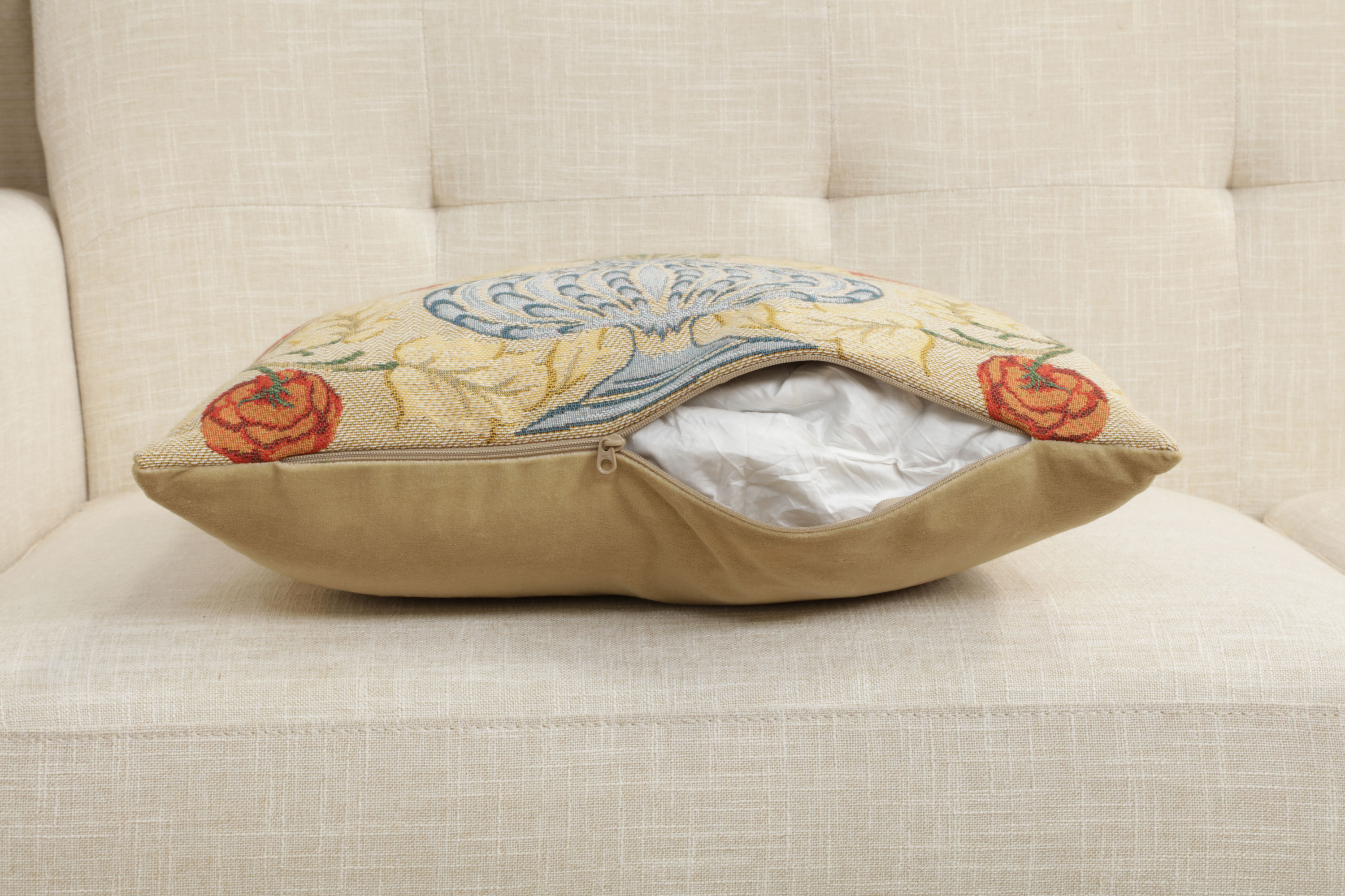 Yellow Rose Belgian Tapestry Pillow Cover 18x18 inch 100% Cotton Belgian Jacquard Woven Cushion Cover