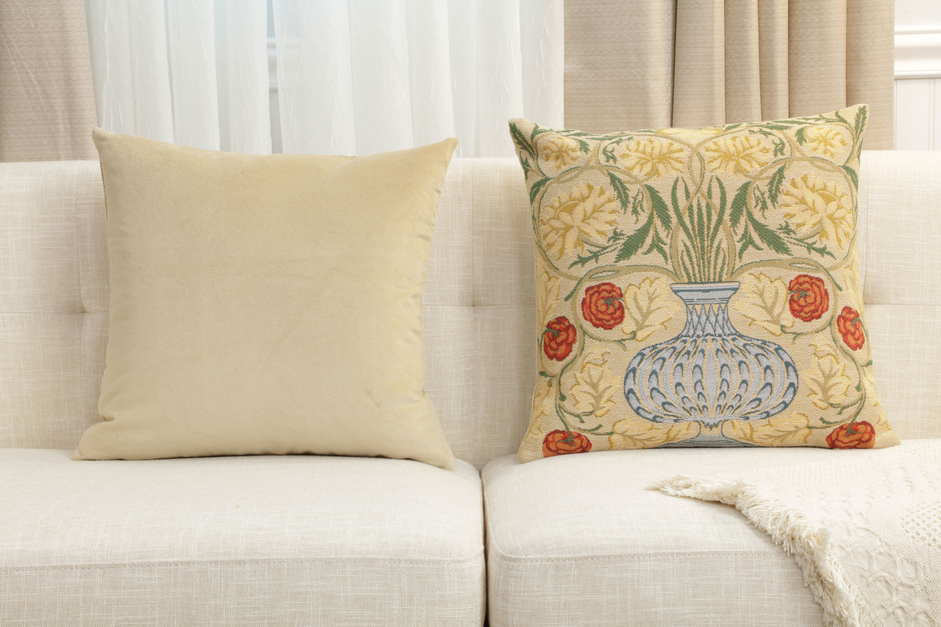 Yellow Rose Belgian Tapestry Pillow Cover 18x18 inch 100% Cotton Belgian Jacquard Woven Cushion Cover