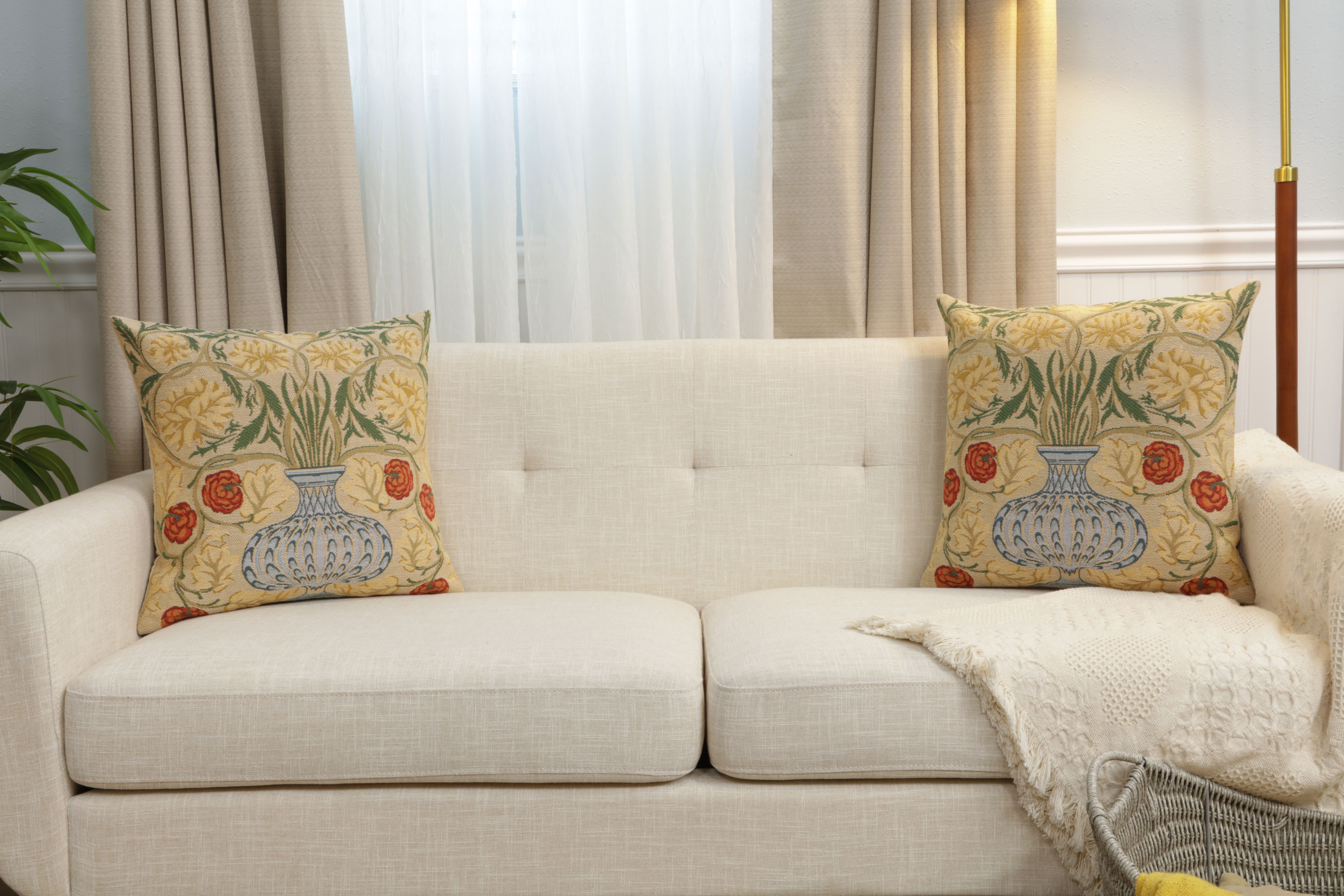 Yellow Rose Belgian Tapestry Pillow Cover 18x18 inch 100% Cotton Belgian Jacquard Woven Cushion Cover