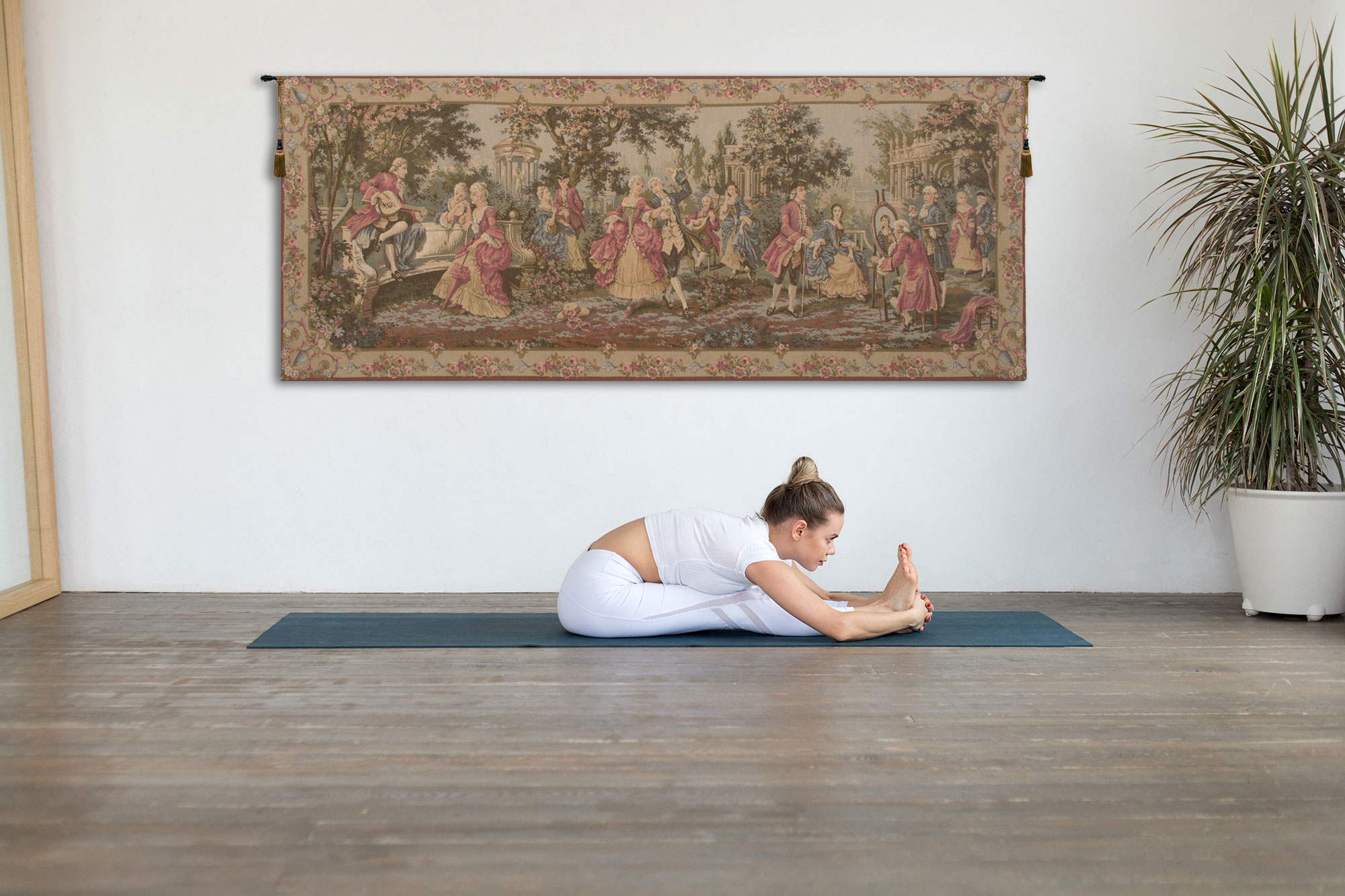 Francois Boucher Society in the Park Tapestry Wall Hanging 27 x 67 in Jacquard Woven French Garden Wall Art