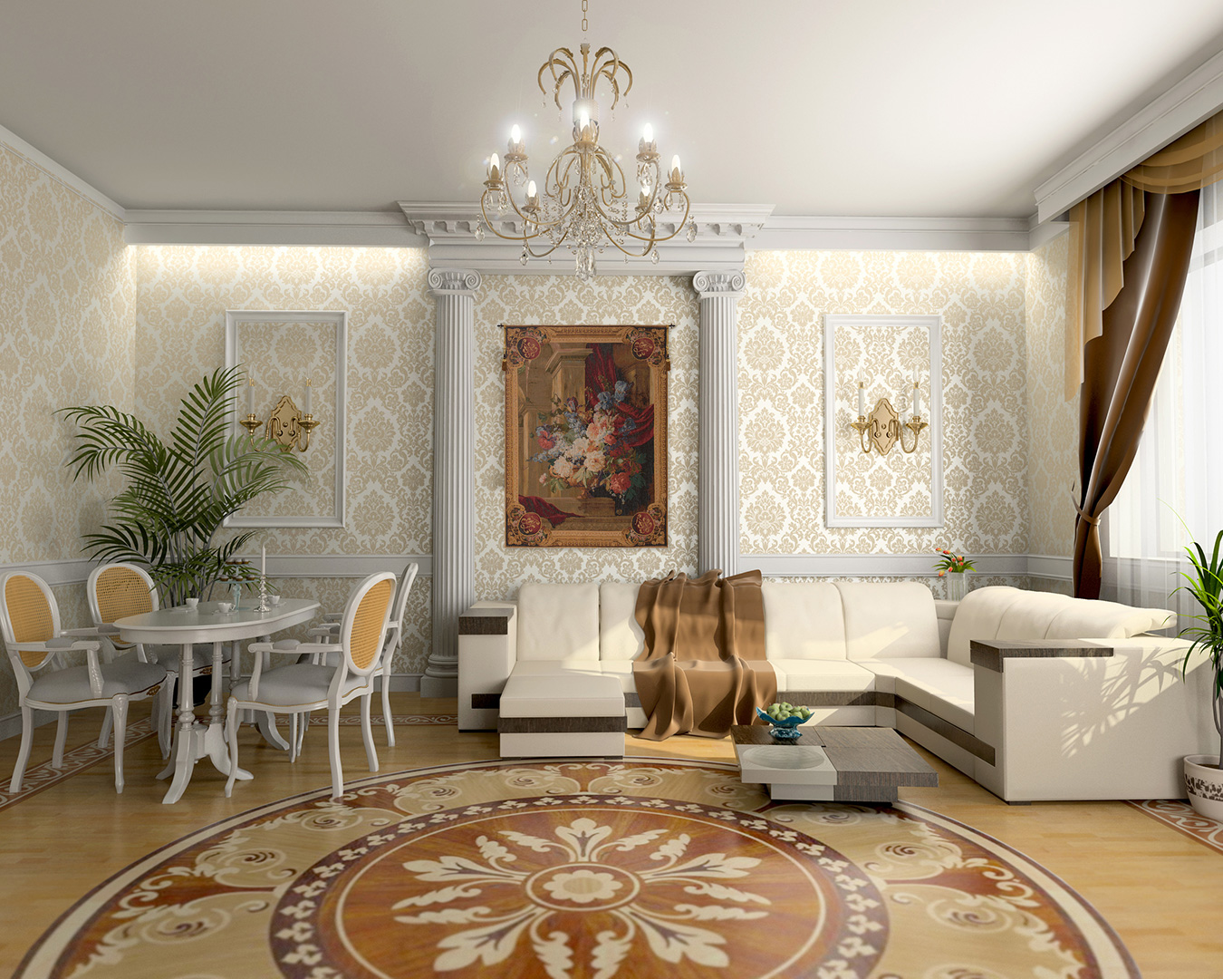 Bouquet et Architecture Vertical French Tapestry Wall Hanging 43x32 Inch Cotton Jacquard Woven Wall Tapestry