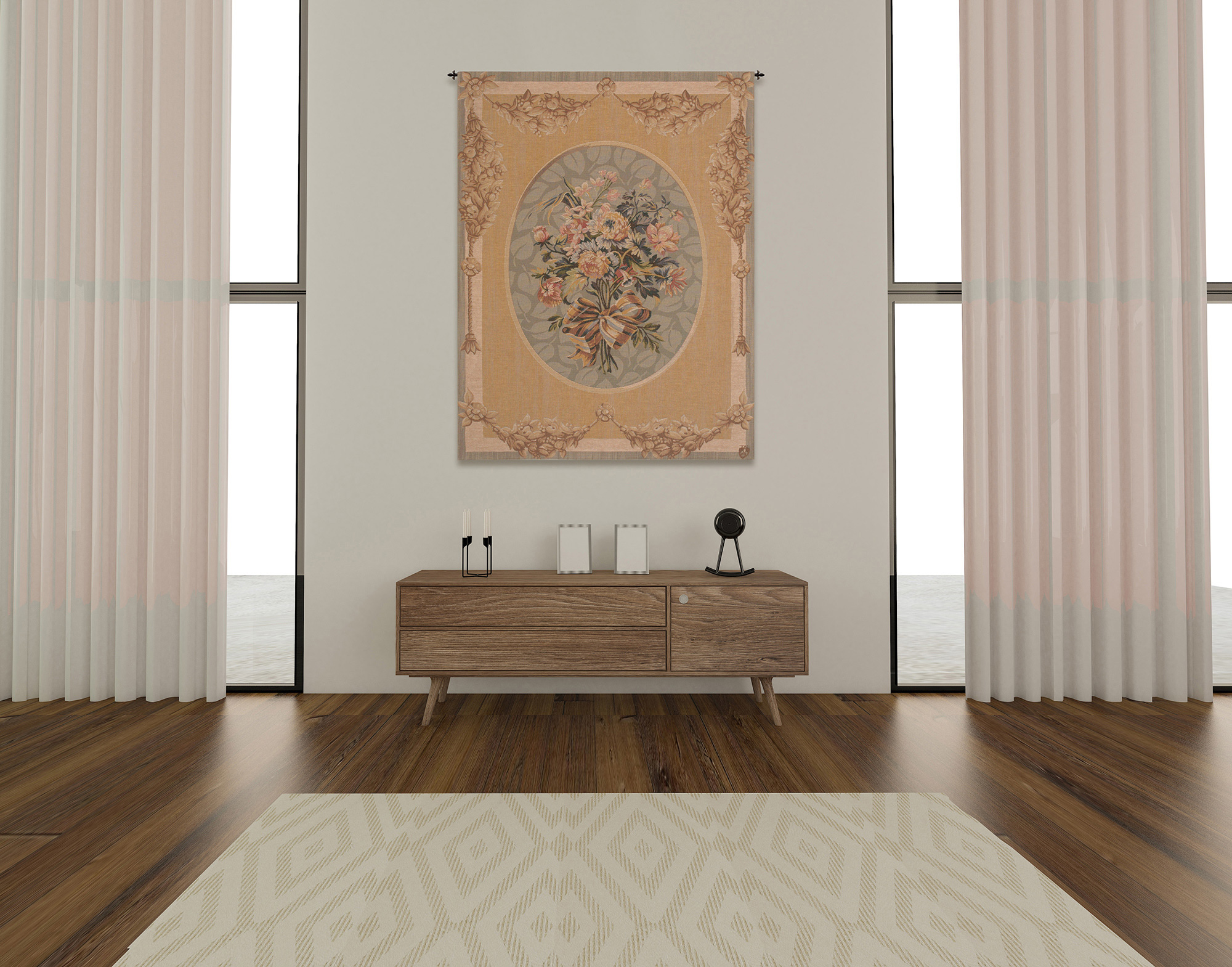 Petit Bouquet French Tapestry Wall Hanging 40x30 Inch Cotton Jacquard Woven Wall Tapestry