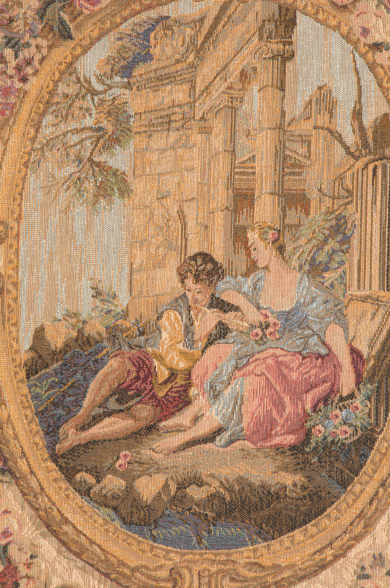 Francois Boucher Serenade Creme Tapestry Wall Hanging 58 x 44 in Jacquard Woven French Romantic Wall Art